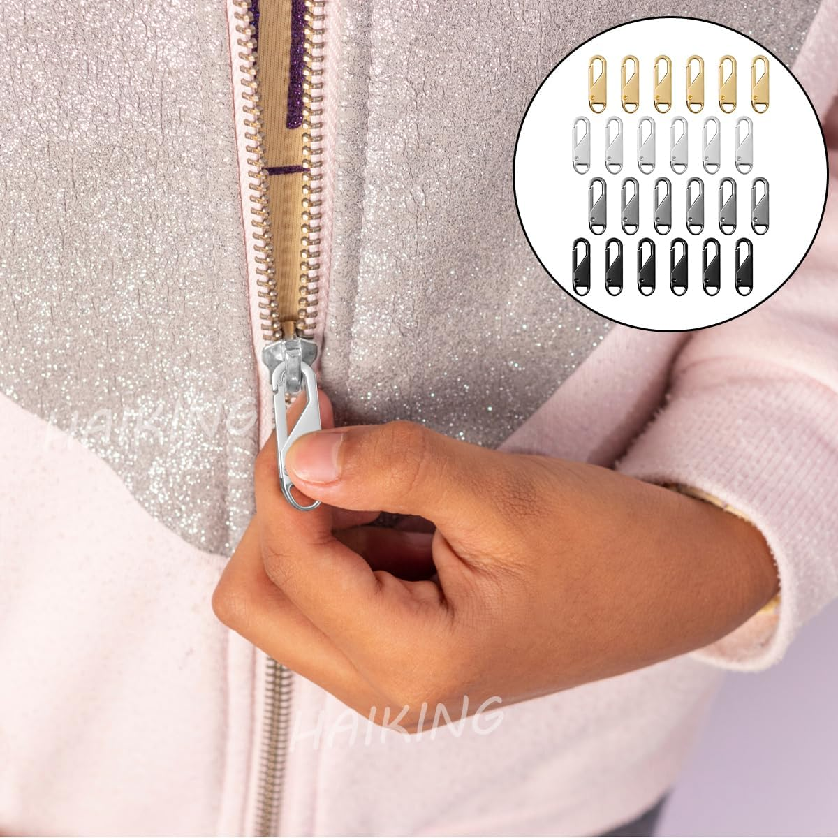 HAIKING Replacement Metal Zipper, 24 PCS Universal Detachable Zipper Pull Kit for Suitcases, Coat, Boots, Jacket, Backpacks (4 Colors) image number 2