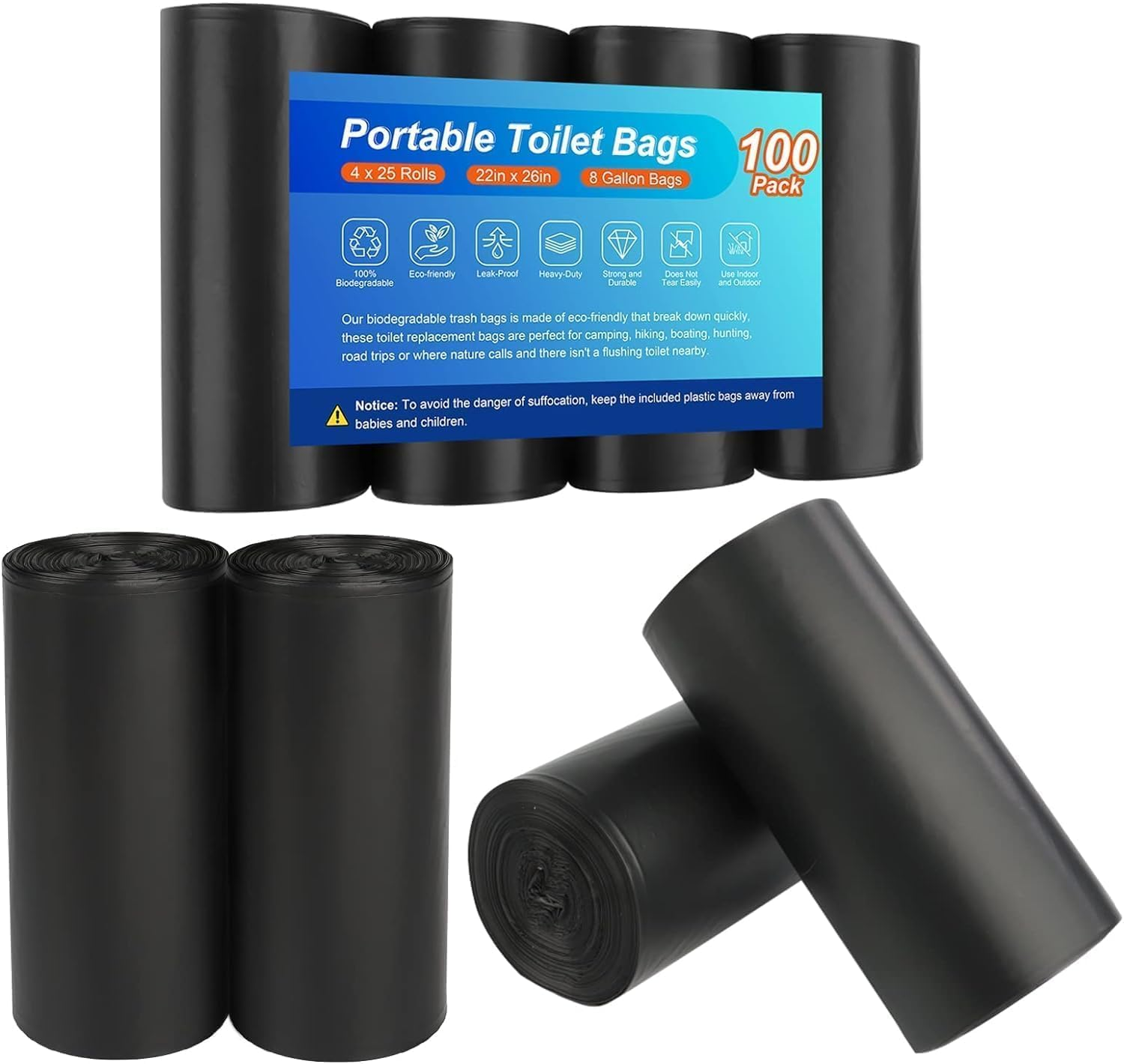 80 Portable Toilet Bags, Camping Toilet Bags, Biodegradable Porta Potty Bags, 8 Gallon Trash Bags Garbage Bags, Thickened Toilet Waste Bags Bucket Toilet, Compostable Bags