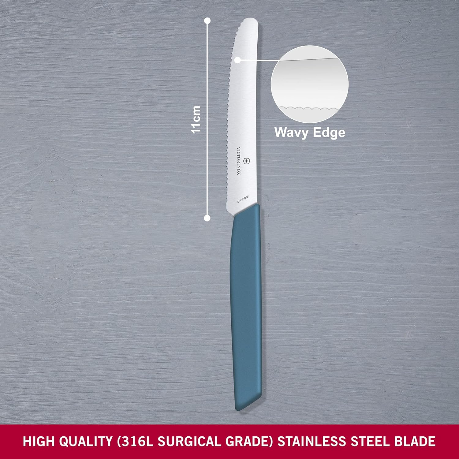 Victorinox Swiss Modern Wavy Edge Tomato and Table Knife, Blue