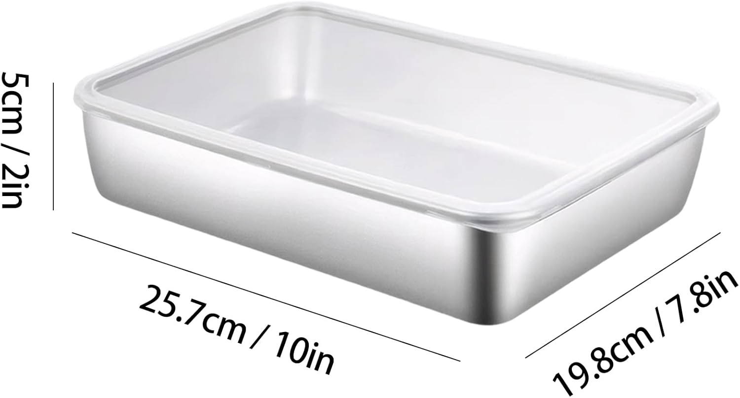 3 Pieces Stainless Steel Crisper Box, Refrigerator Crisper Food Storage Boxs, Food Containers Sets with Plastic Lid, Storage Boxs, Cold Cuts Box Fresh, Refrigerator Organizer