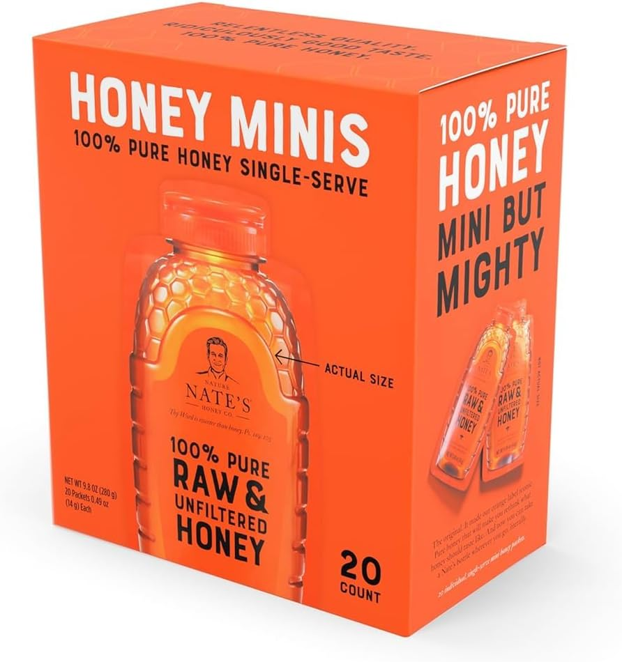 Nature Nate'S Raw and Unfiltered Honey Minis Packets Single Serve, 9.8 Oz, 1 Box of 20 Packets. image number 6