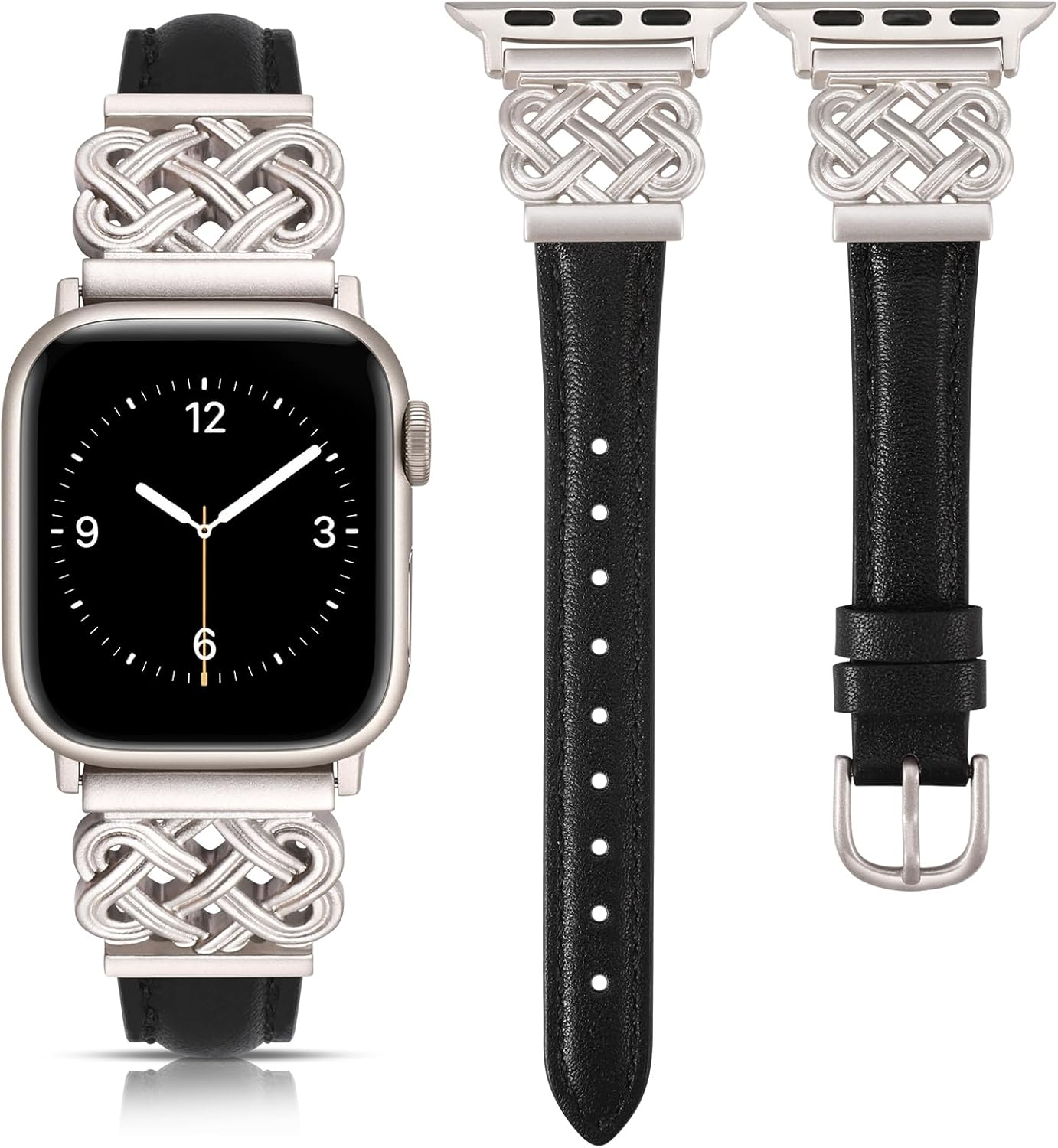 TOYOUTHS Compatible with Apple Watch Band Leather Strap 38/40/41/42/44/45/46/49Mm Women, Slim Dressy Leather Bracelet Designer Interlock Buckle for Iwatch Series 11/10/9/8/7/6/5/4/Ultra/Se/3/2/1 image number 3