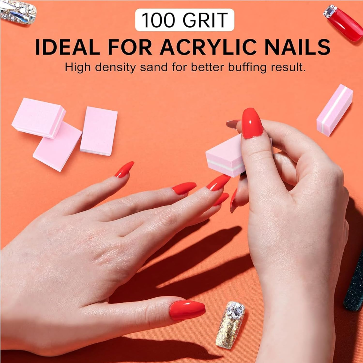 Jrusmr Nail Buffers (50 Pack)-Mini Buffer Block Nail File for Acrylic & Natural Nails, 100/180 Grit Double-Sided Buffing Blocks, Professional Manicure Set for Home & Salon Use-Pink image number 5