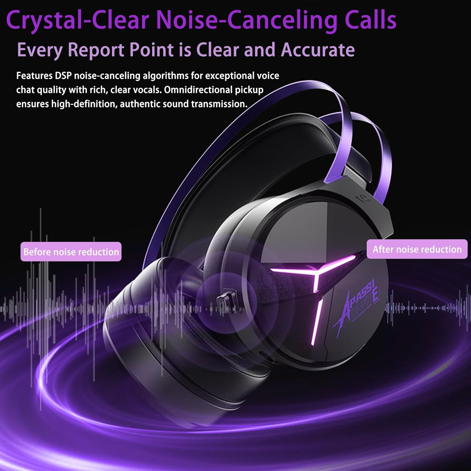 Unisonpet Gaming Headset for Pc,Laptop,Xbox, Ps4, Ps5, Switch,Noise Cancelling over Ear Headphones with Mic,Rgb Light, Soft Memory Earmuffs-Black Purple