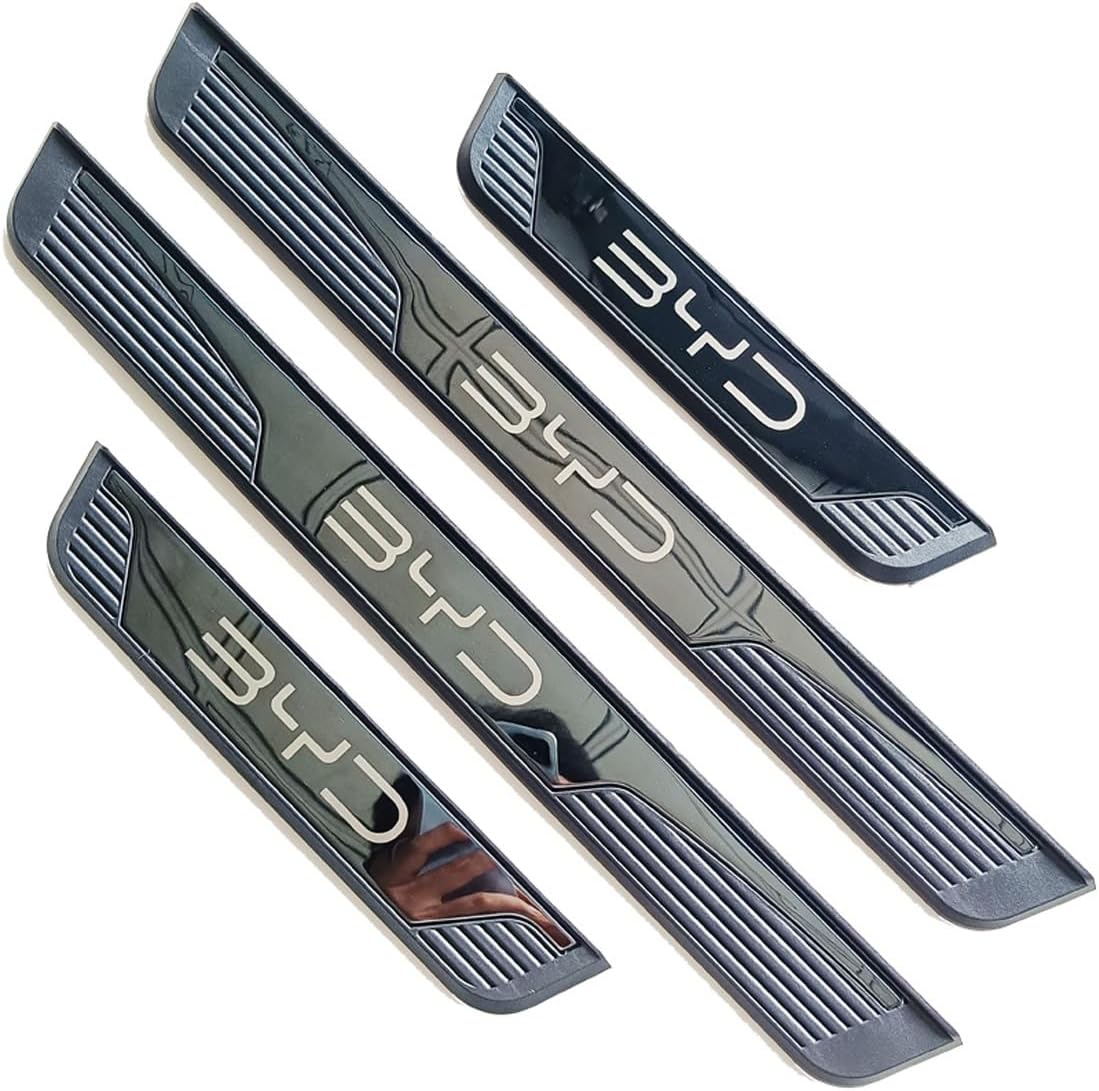 For BYD Shark 6 Sealion 6 2025 Stainless Door Sill Protector Kick Plate Entry Guard Kit Interior Accessory (BYD Black Chrome)