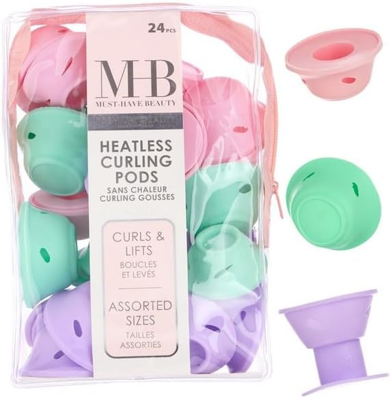 Expressions 24Pc Heatless Curling Pods - Silicone Hair Rollers for No Damage Curls, Value Pack, Overnight Hair Curlers for Versatile Hairstyling (Brights)