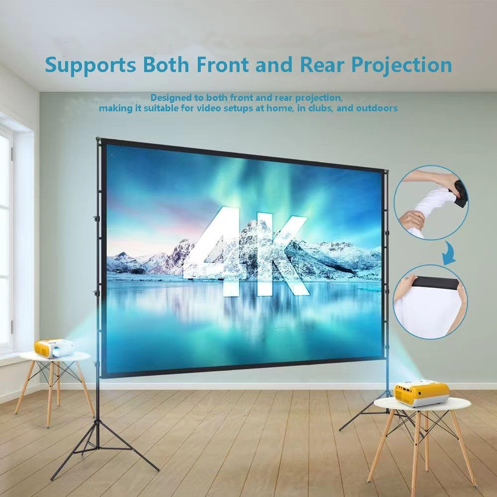 Projector Screen and Stand, 100-Inch Portable Indoor Outdoor Projection Screen16:9 Aspect Ratio 4K HD, Foldable Anti-Crease Double Sided Movie Screen with Carry Bag, Ideal for Office and Home Theater image number 4