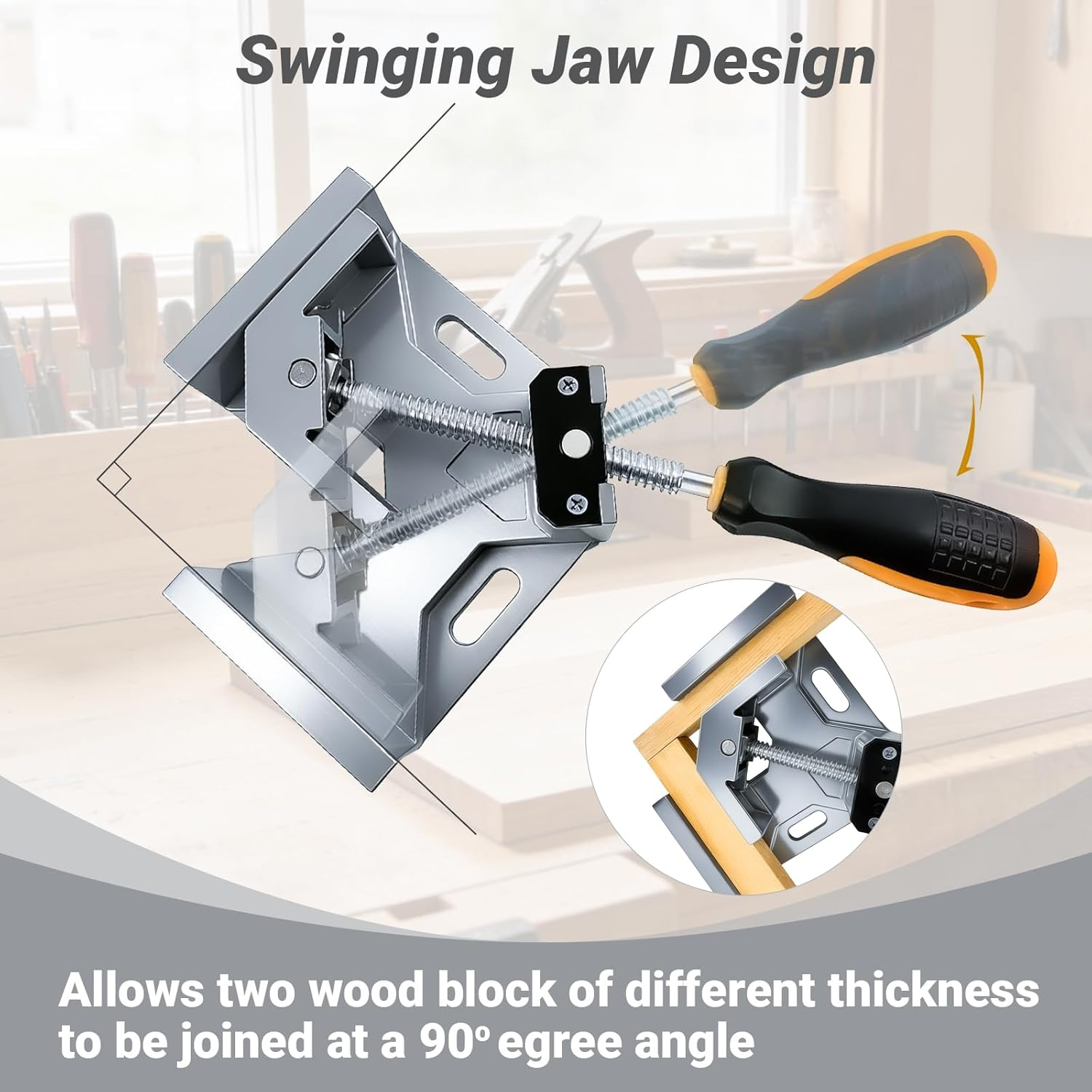 2 PCS Right Angle Clamps, 90 Degree Aluminum Alloy Corner Clamps with Adjustable Swing Jaw, Single Handle Frame Clamps for Woodworking, DIY image number 1