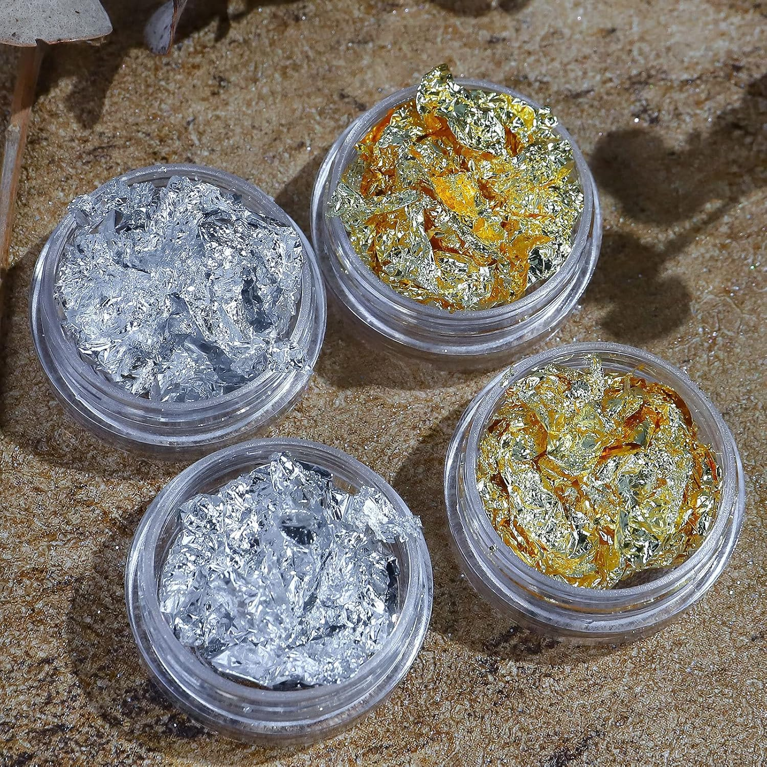 YIGZYCN 2 Boxes Gold Silver Foil Art Decoration Sticker Irregular Foil Sticker Paper 3D Flake Manicure image number 1