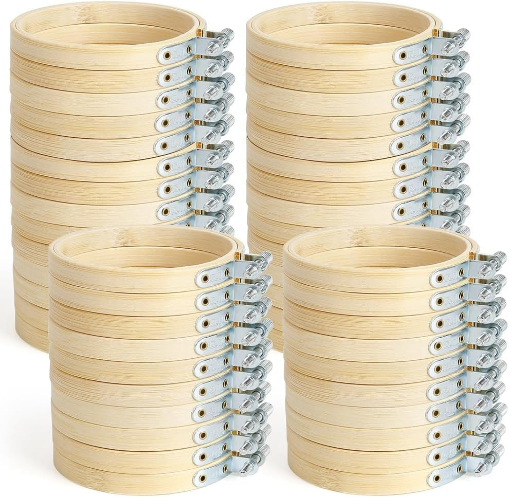 Elqater 48 PCS Embroidery Hoop Mini Embroidery Hoop Wood Color 3Inch for DIY Craft Needlework, Sewing and Crafts 8Cm image number 3