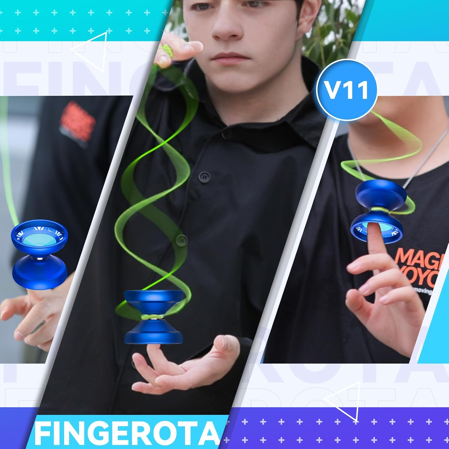 MAGICYOYO V11 Finger Spin Professional Unresponsive Yoyo for Intermediate Advanced & Extra Responsive Bearing for Beginners - Dual Purpose Trick + Glove + 12 Strings + Storage Case - Blue image number 3