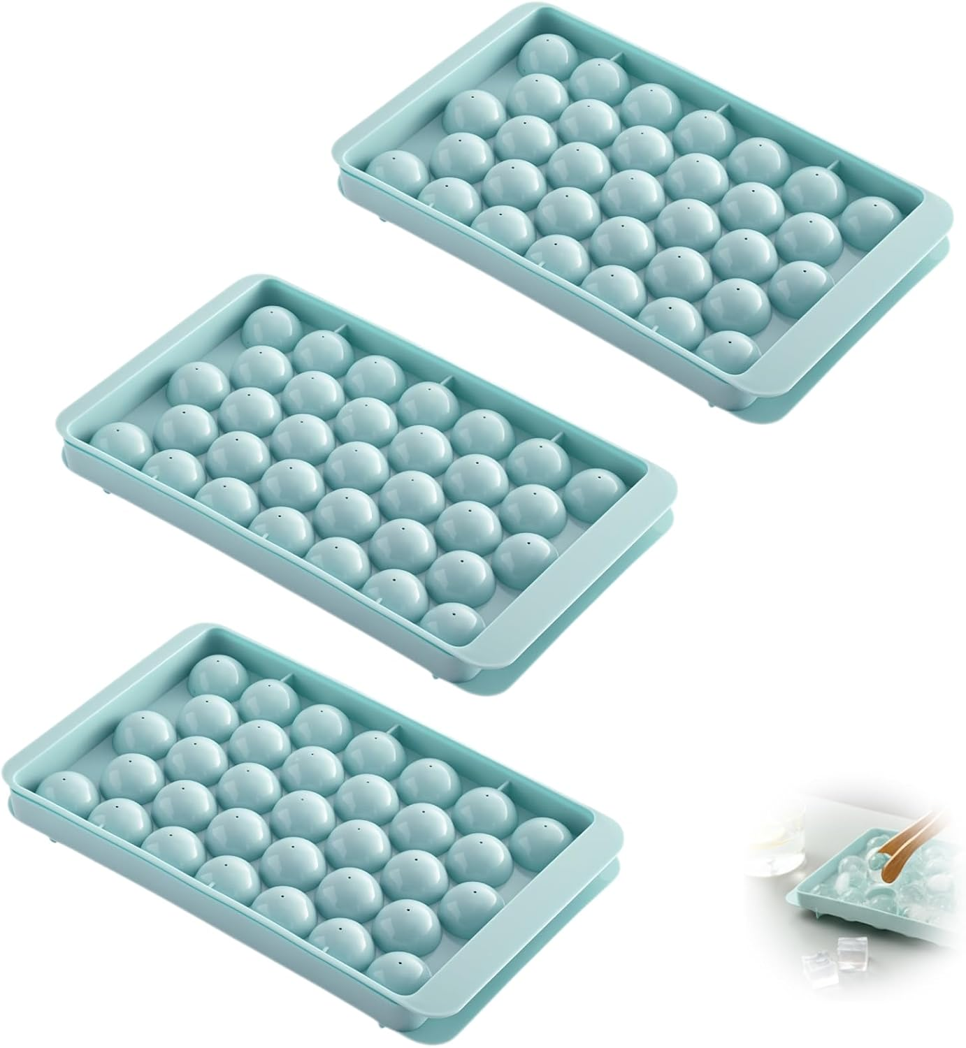 Fortuneglobe 3-Pack Ice Ball Tray Set &ndash; 99-Piece Sphere Mold for Freezer (33 Balls/Tray, Hard Plastic) image number 3