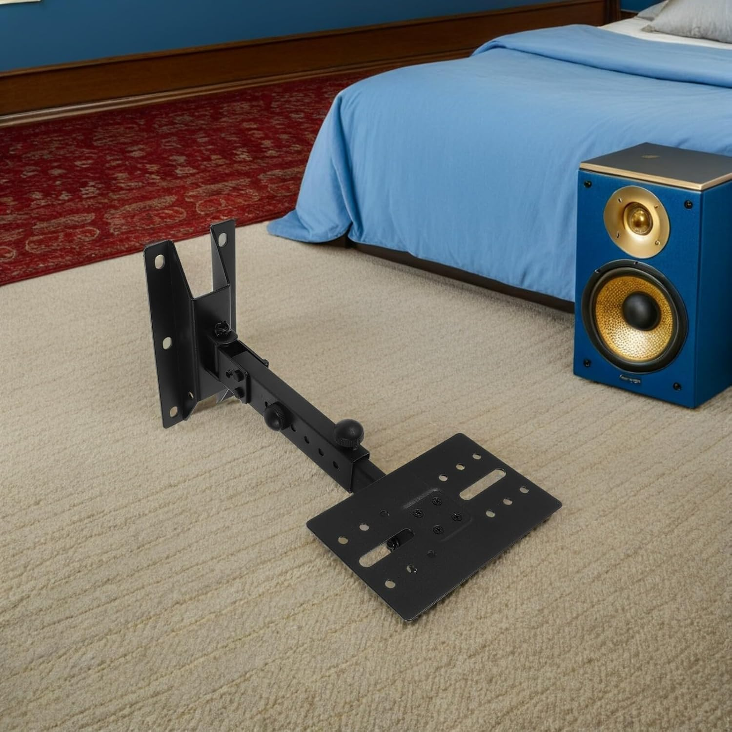 Kisangel Adjustable Speaker Wall Mount Bracket with Extendable Metal Shelf Heavy Duty Speaker Holder Stand for Ktv Home Audio Sturdy Wall Fixed Support Space-Saving Sound System Organizer