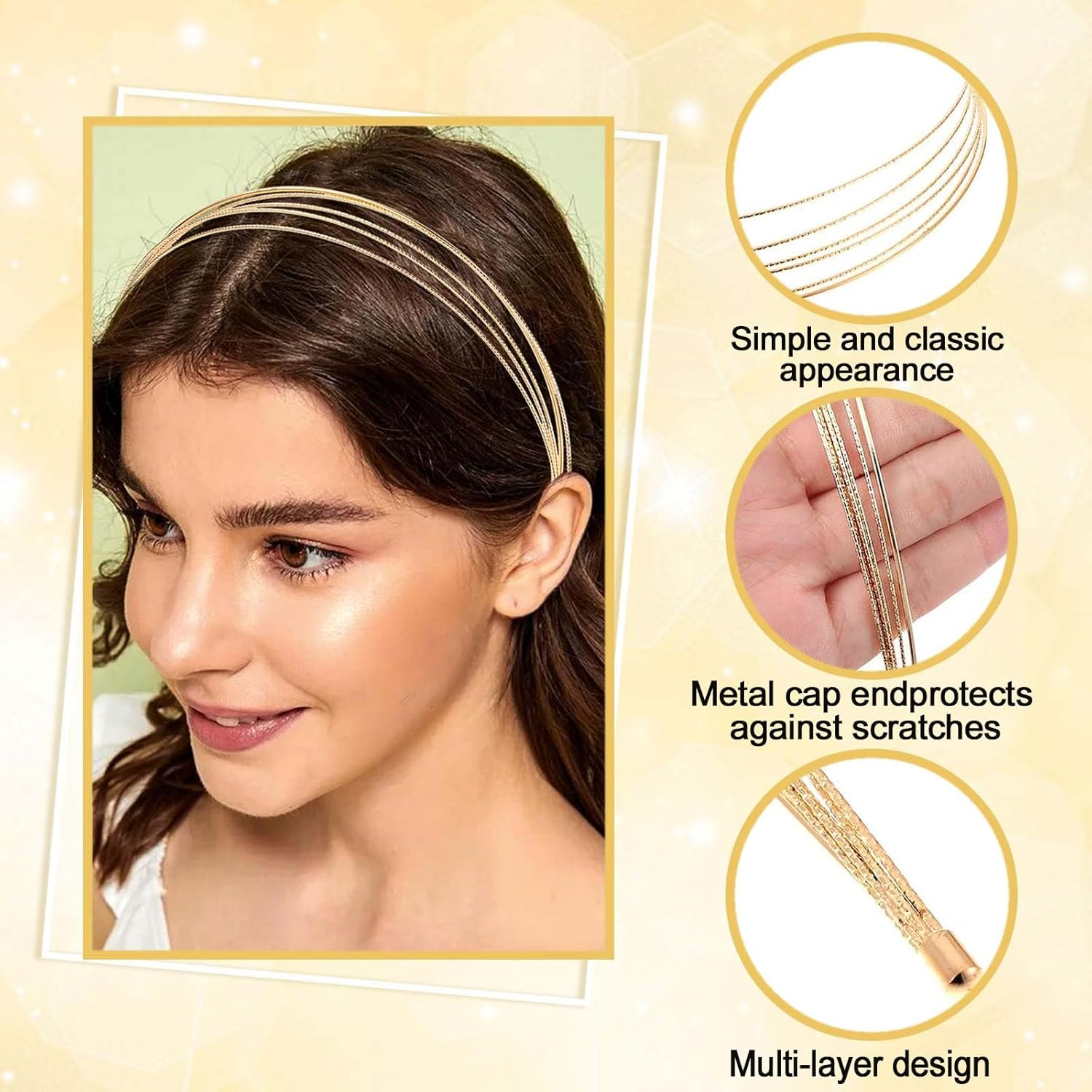 YUBBYSTU 2 Pcs Gold Headband for Women, Elegant Hair Hoop Headpiece for Women Girls Bridal Hair Styling Accessories, Gold Headpiece Multi Layers Hairbands Thin Metal Hair Band