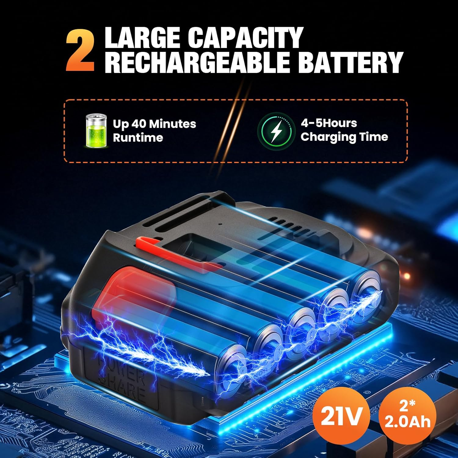 Advwin Cordless High Pressure Washer, Portable Cleaning Machine Handheld Cleaning Gun with 2 Batteries, Power Washer with 5M Hose and 2 Nozzles, for Car/Yard/Fence/Floor/Outdoor Cleaning image number 3