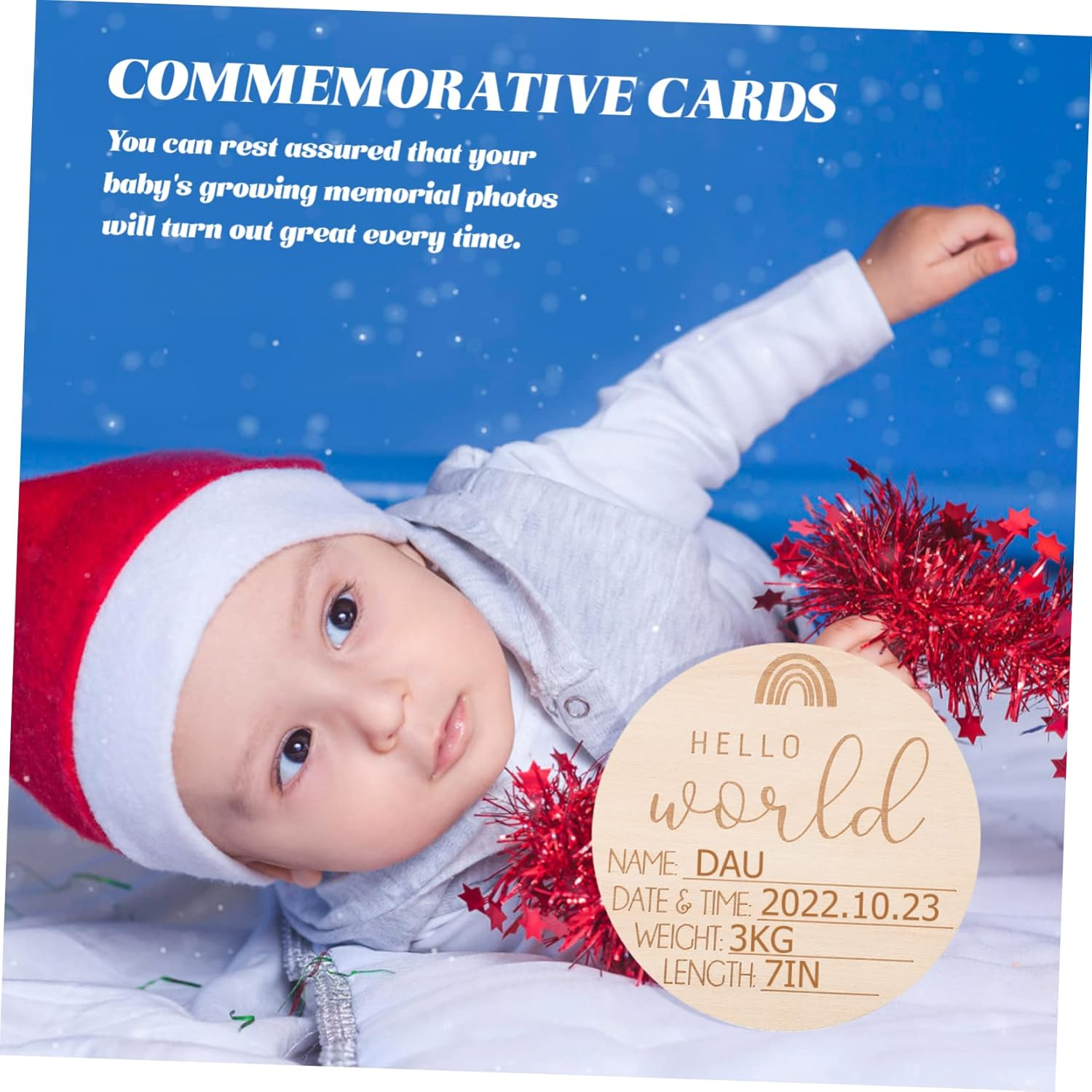 ERINGOGO 5Pcs Wooden Birth Announcement Sign Cards Rainbow Design Hospital Newborn Photo Props Smooth Polished Durable Plaques for Commemorative Photography image number 5