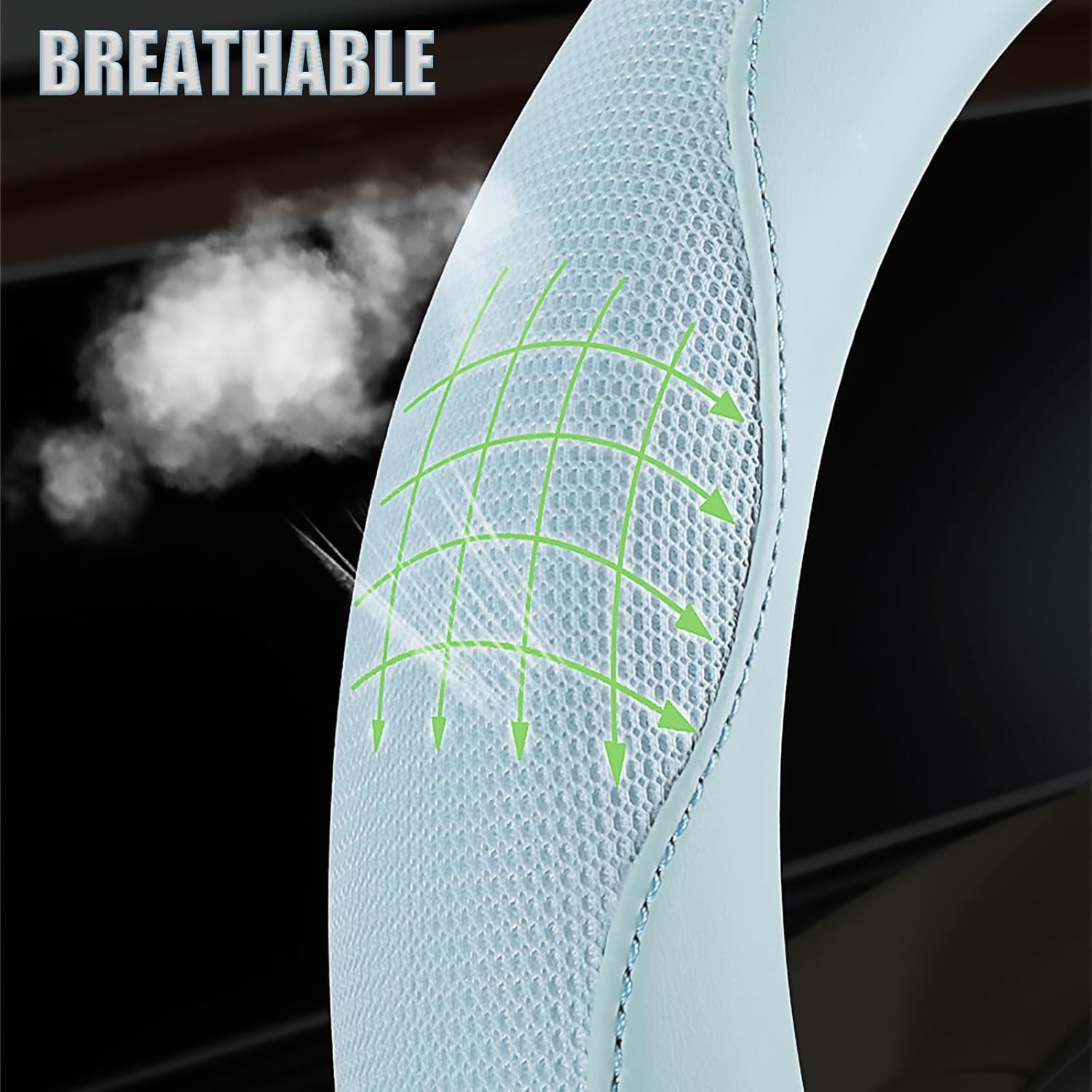 Binsheo Nappa Leather Pink Steering Wheel Cover, Advanced Microfiber Leather Non-Slip Breathable Fabric, Warm in Winter and Cool in Summer, Universal 15 Inch image number 4