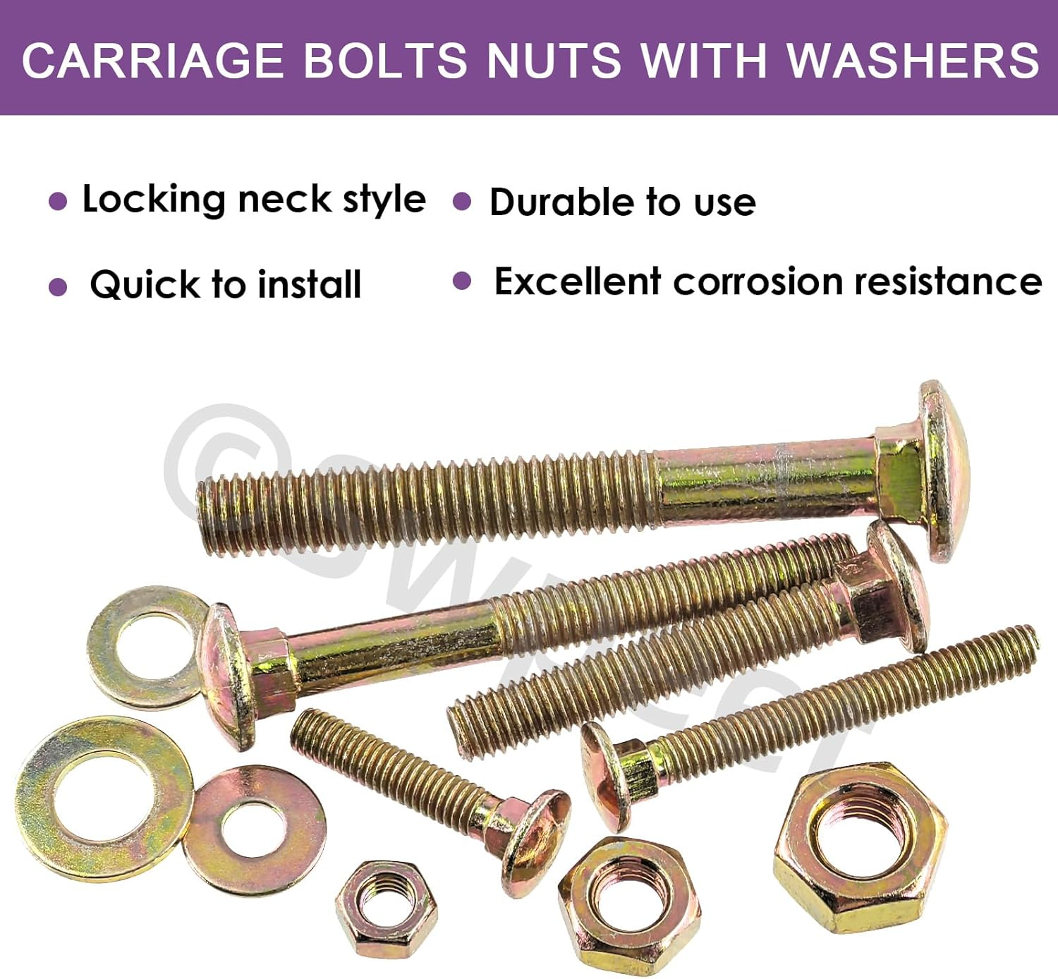 Swpeet 60Pcs 5 Sizes M6&times;30 M6&times;50 M8&times;50 M8&times;70 M10&times;80 Colored Zinc Plated Carriage Bolts Screws Nuts Washers Assortment Kit, round Head Square Neck Screws, Full Thread Carriage Bolts - Black image number 2