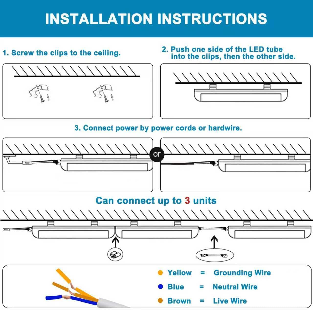 1.2M LED Shop Light Fixture, 36W 6500K 4500LM LED Tube Light, T8 V-Shaped LED Bulb Light, Linkable Shop Light, LED Garage Light with Built-In On/Off Switch, Plug & Play, Clear Cover, 6 Pack image number 4
