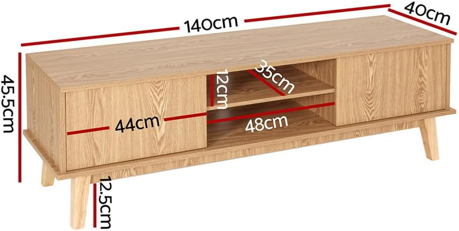 Artiss TV Unit Cabinet Entertainment Units, 140Cm Wooden Stand Table Cabinets Open Storage Shelf Organiser Cupboard Home Living Room Bedroom Furniture, with 2 Cabinets and Open Shelves Pine image number 4