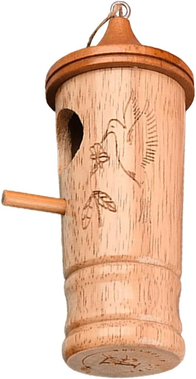 AIMALL Hummingbird Nesting House Set, Handcrafted Wooden Bird Cages with Feeder, Decorative Home and Garden Ornaments