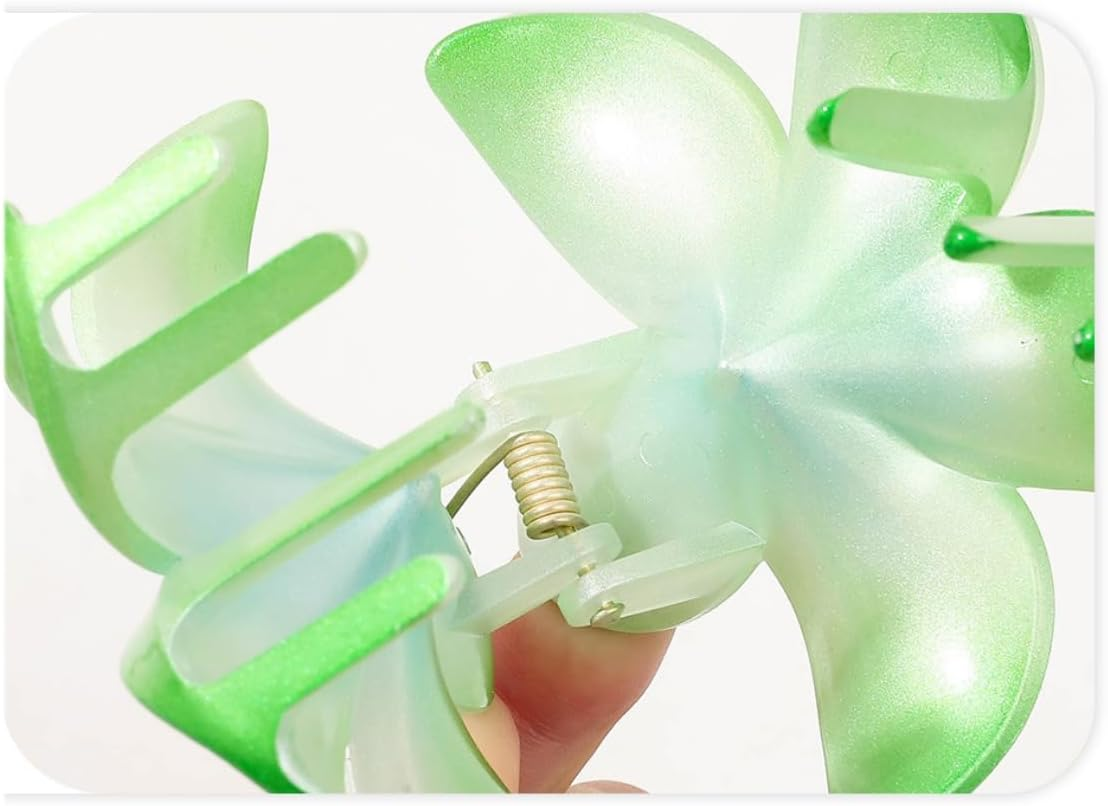 Blausky Pack of 1 Acrylic Flower Hair Clips, Hawaiian Plumeria Hair Clip, Large Flower Hair Clips, Claw Clip, Non-Slip Flowers Hair Accessories for Women and Women, Thick/Thin Hair, Green