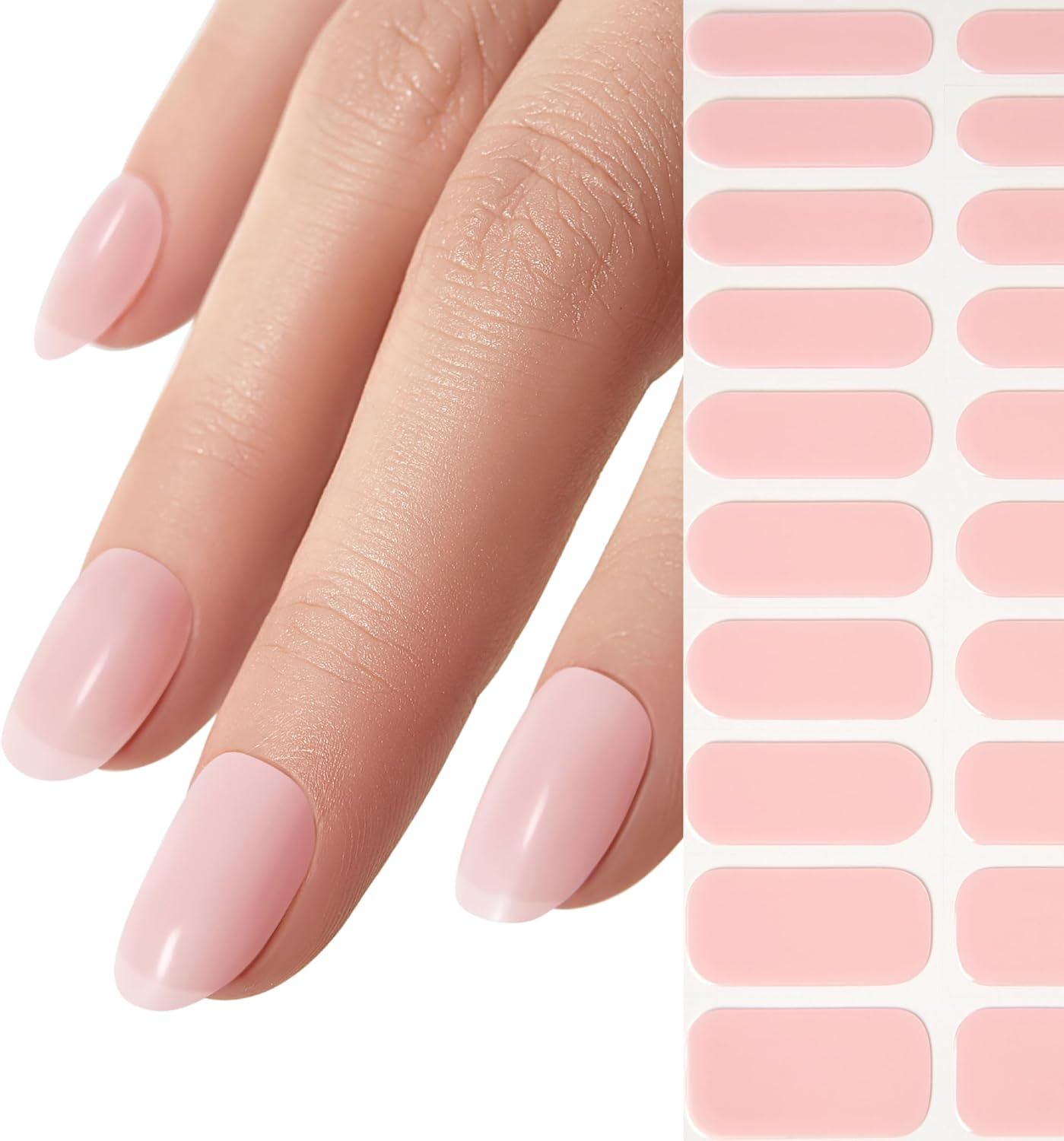 NAILOG Semi Cured Gel Nail Strips (20 Extra Long Stickers/Wraps) | Glossy & Long Lasting Soft Gel Finishing -Rosy Veil - Bicerin image number 4