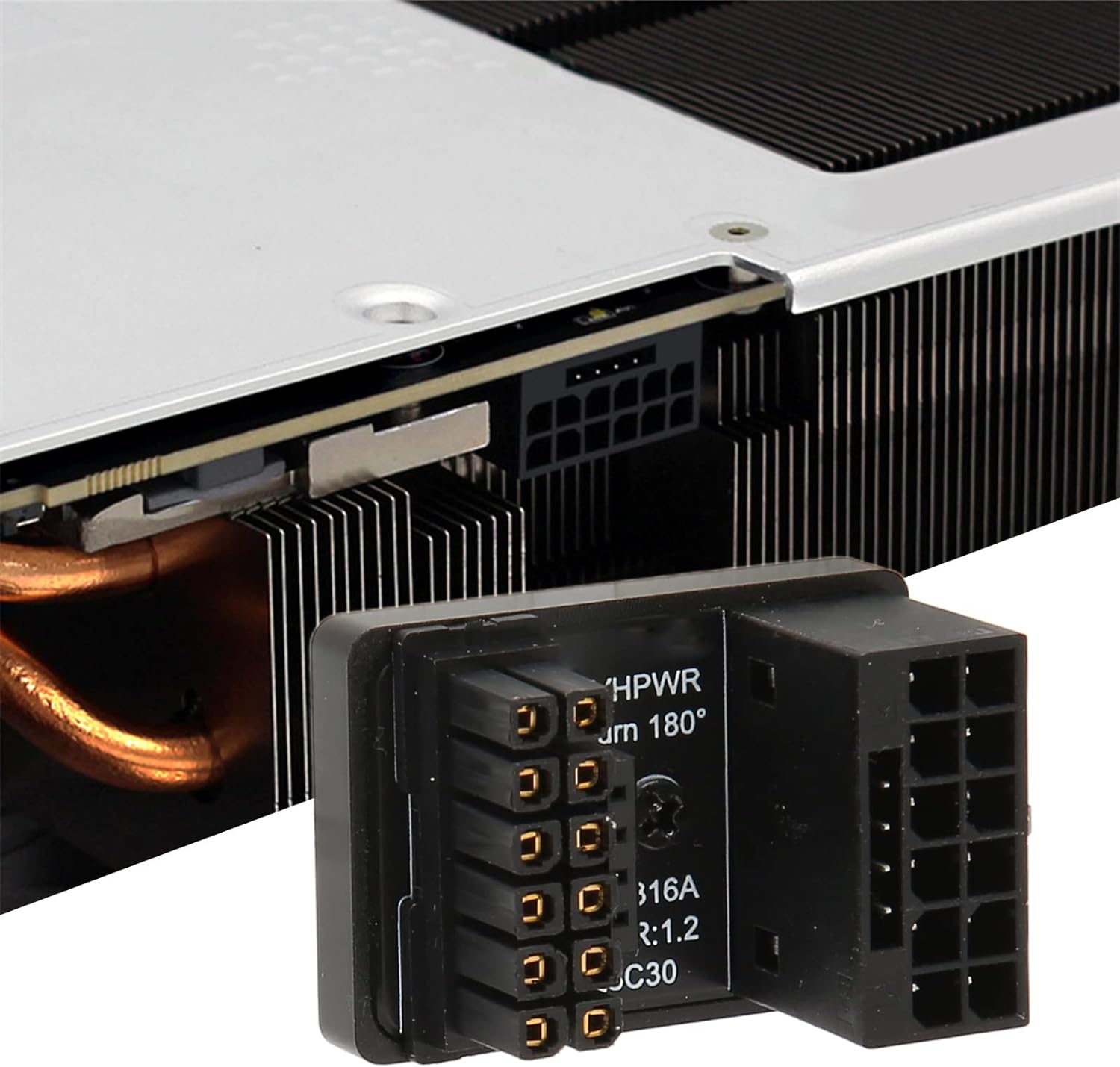 GPU PCIE Connector, PCIE 5.0 Graphics Cards ATX3.0 Power Supplies, 12V HPWR 12+4 16P Male to Female, 180 Degree Turn Connector 600W for Desktop Computer. (PH316 Black) image number 2