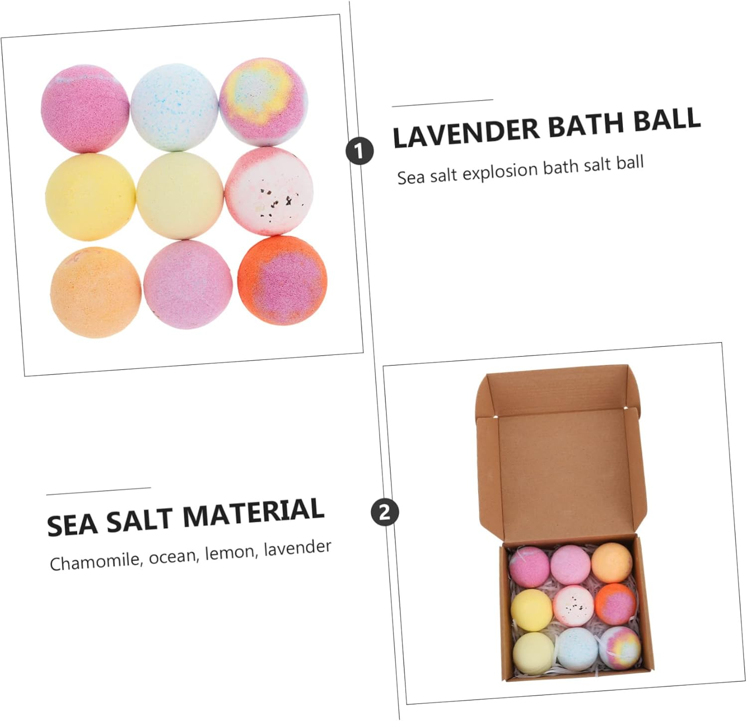 DEARMAMY 9Pcs Essential Oil Dry Flower Bath Salt Balls Bubble Set Spa Bathing Aromatherapy