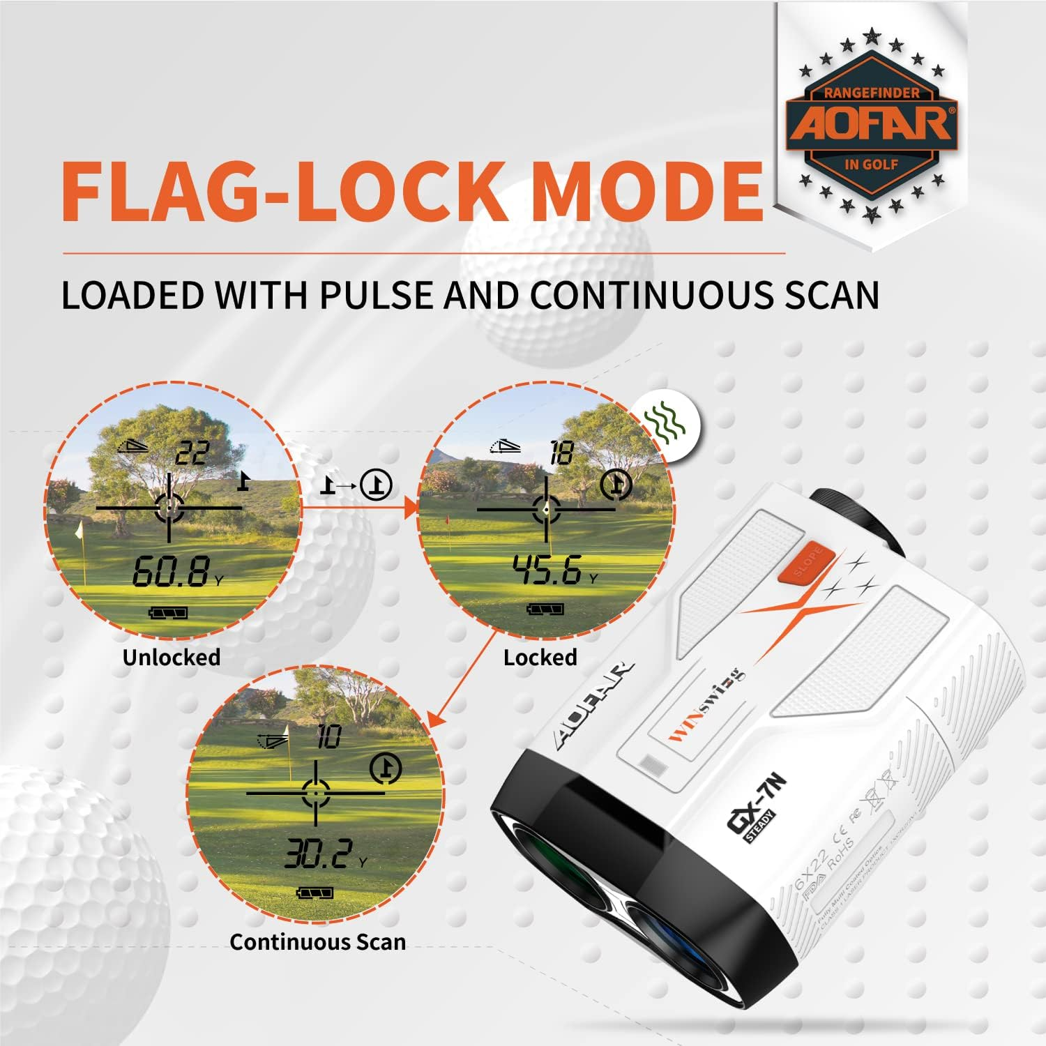 AOFAR GX-7N Golf Rangefinder with Continuous Scan, Slope and Angle Switch Button with Indicator, Flag-Lock with Pulse and Scan for Closer Target, 800 Yards, High-Precision, Waterproof for Tournament