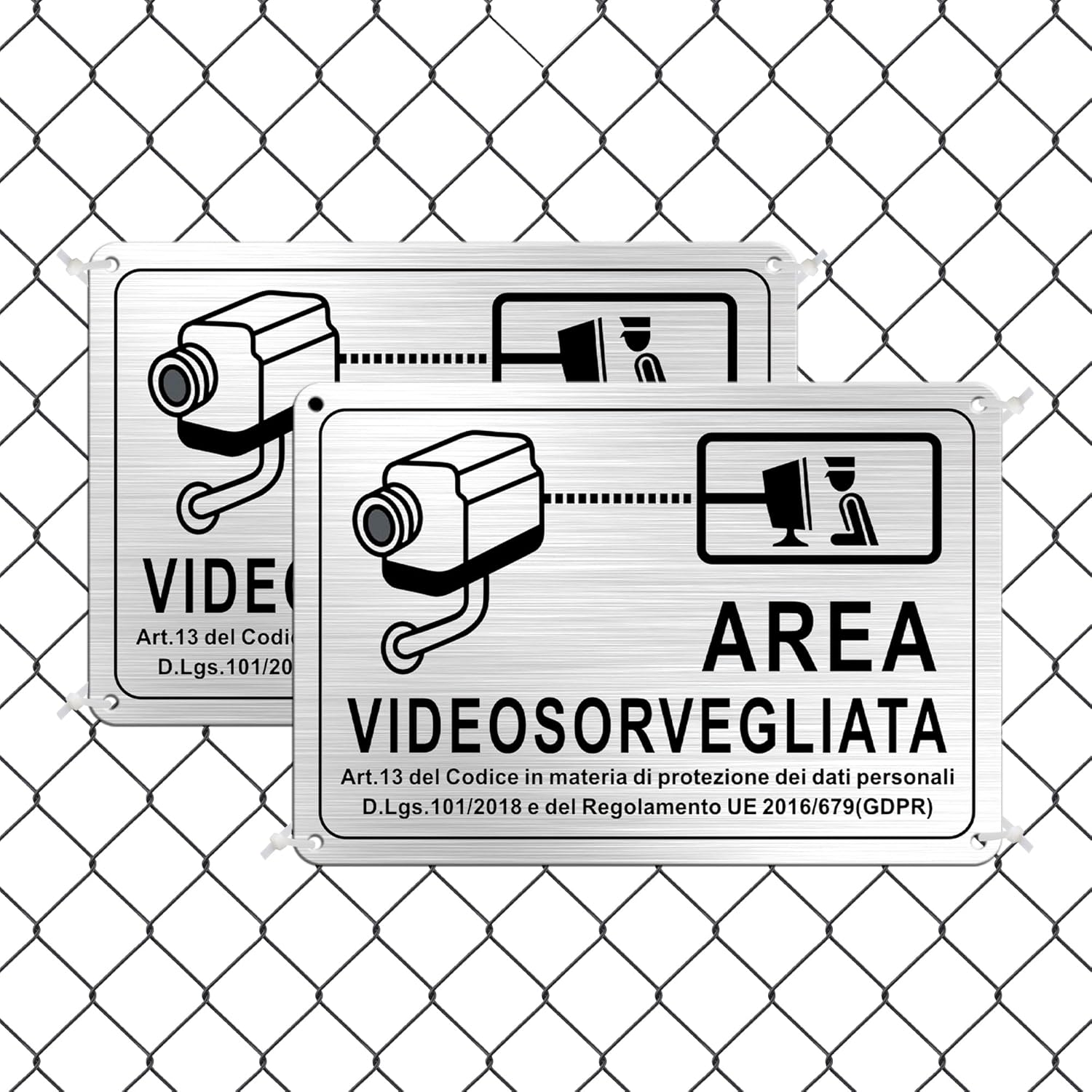 TAKULA Kit 2 Security Signs 22 X 15 Cm - Video Surveillance Camera with Sign House CCTV and Folder Video Surveillance Area Made of Satin Aluminium Rustproof image number 2