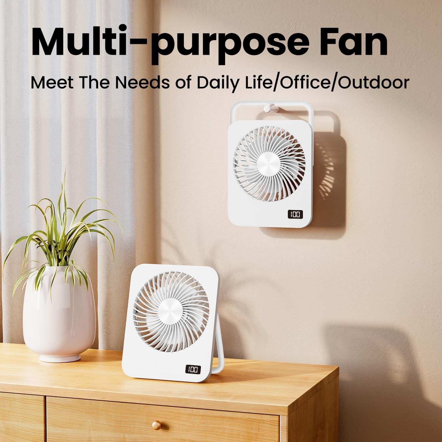 Faryuan Small Desk Fan, Rechargeable Folding Personal Portable Fan, 2000Mah Battery, 5 Speeds, Adjustable Mount Quiet Tabletop USB Fan for Office Outdoor Home image number 4