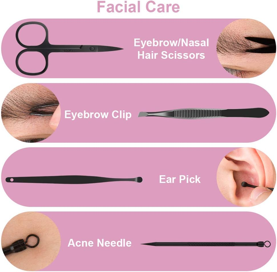 Okom Manicure Set, Luxury Manicure 10 in 1 Stainless Steel Nail Kit, Pedicure Kit, Nail Clippers, Professional Grooming Kit- Husband, Boyfriend, Lover, Parents, Women, Nail Care(Black) image number 4