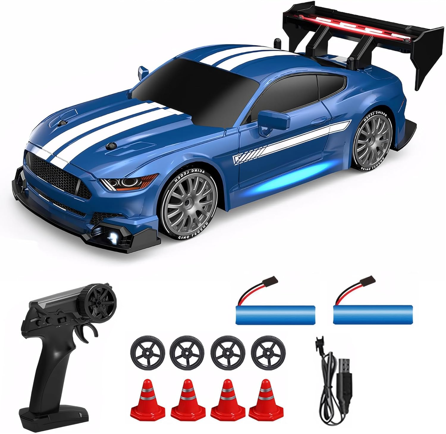RC Drift Car with LED Lights, 1:24 4WD 2.4Ghz Remote Control Car for Kids Adults (White)