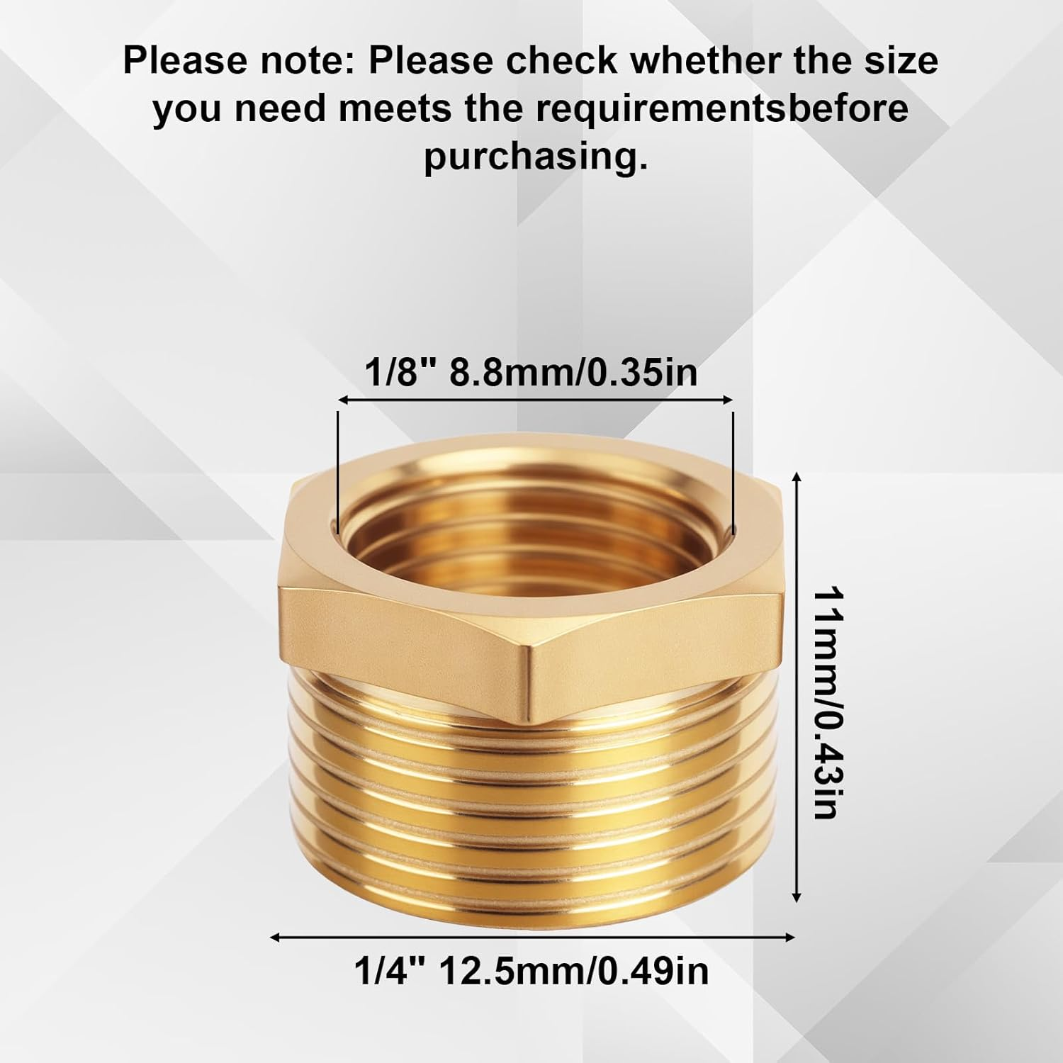 9Pcs Brass Reducer Hex Bushing, 1/4" NPT Male to 1/8" NPT Female Threaded Pipe Fitting Reducer Adapter for Plumbing Hydraulic Gas Applications image number 1