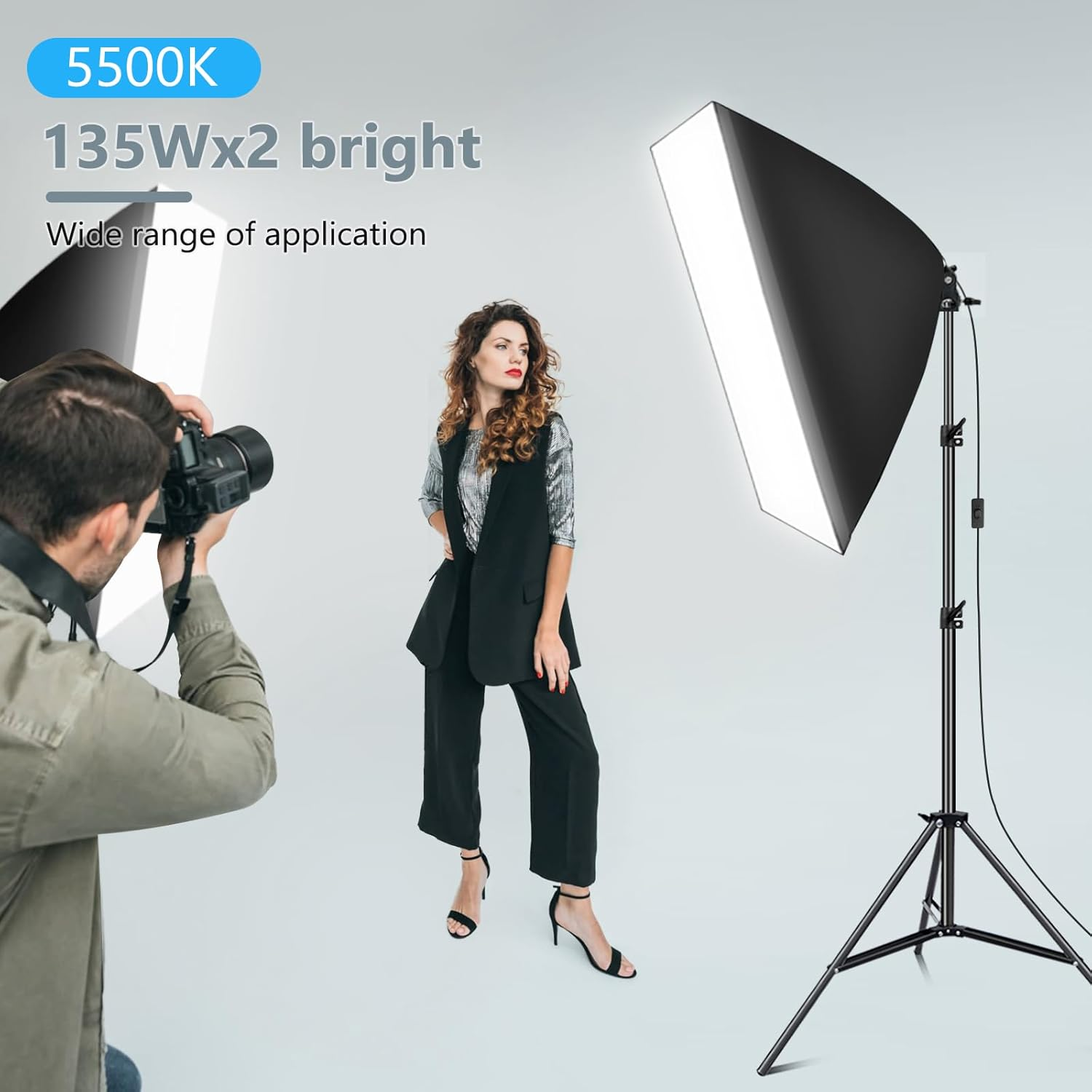 MSKIRA Softbox Lighting Kit Professional Photography 2X135W 5500K Soft Box Lights Continuous Lighting Equipment with Adjustable Light Stand & Carry Bag for Portrait Product Fashion Video Shooting image number 1