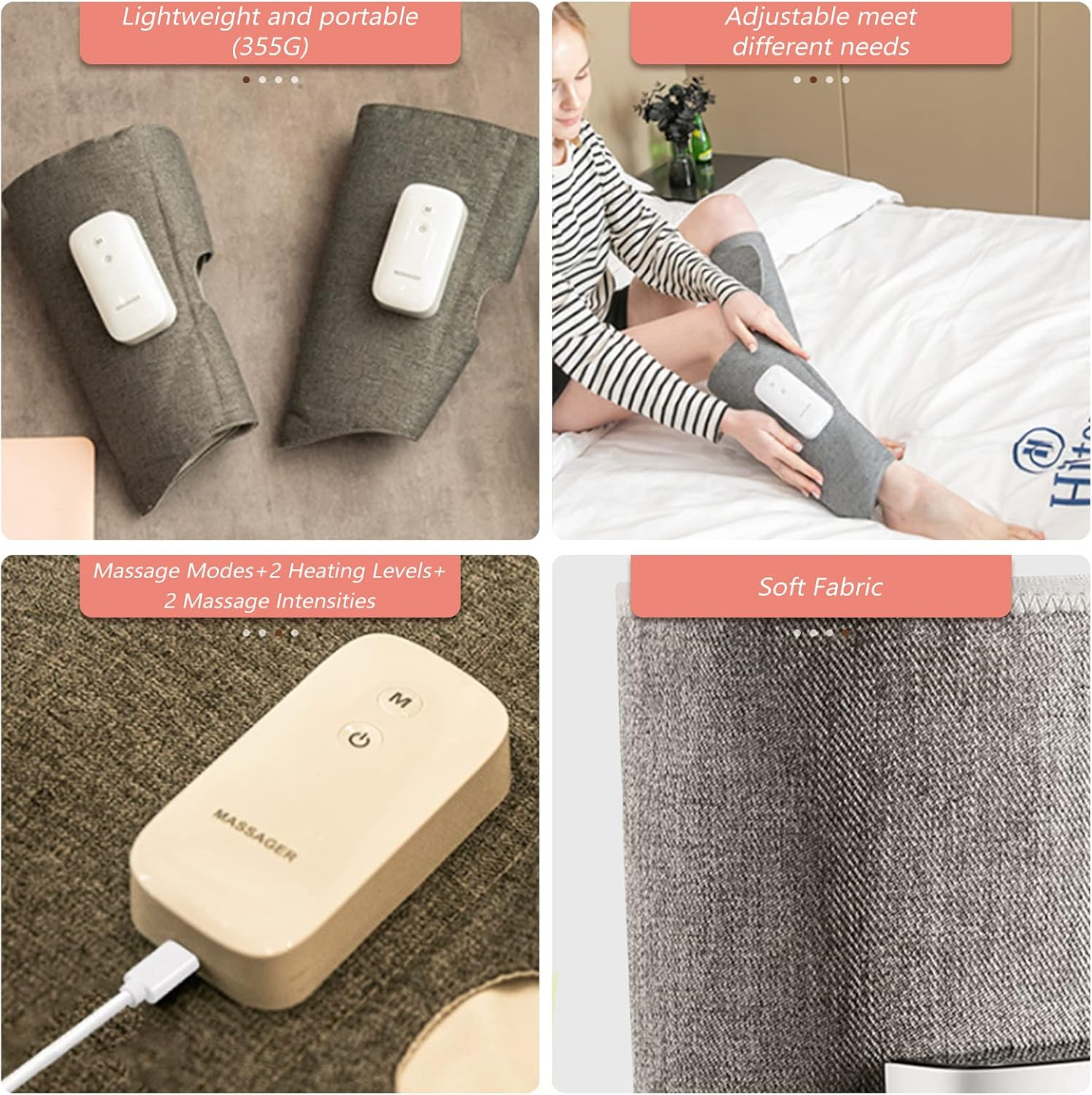 HOLDPEAK Wireless Leg Massager with Heat Air Compression - Calf Muscle Massager with 3 Modes 3 Intensity Levels - Vibration Function Portable Electronic Massage Device (1PC) image number 5