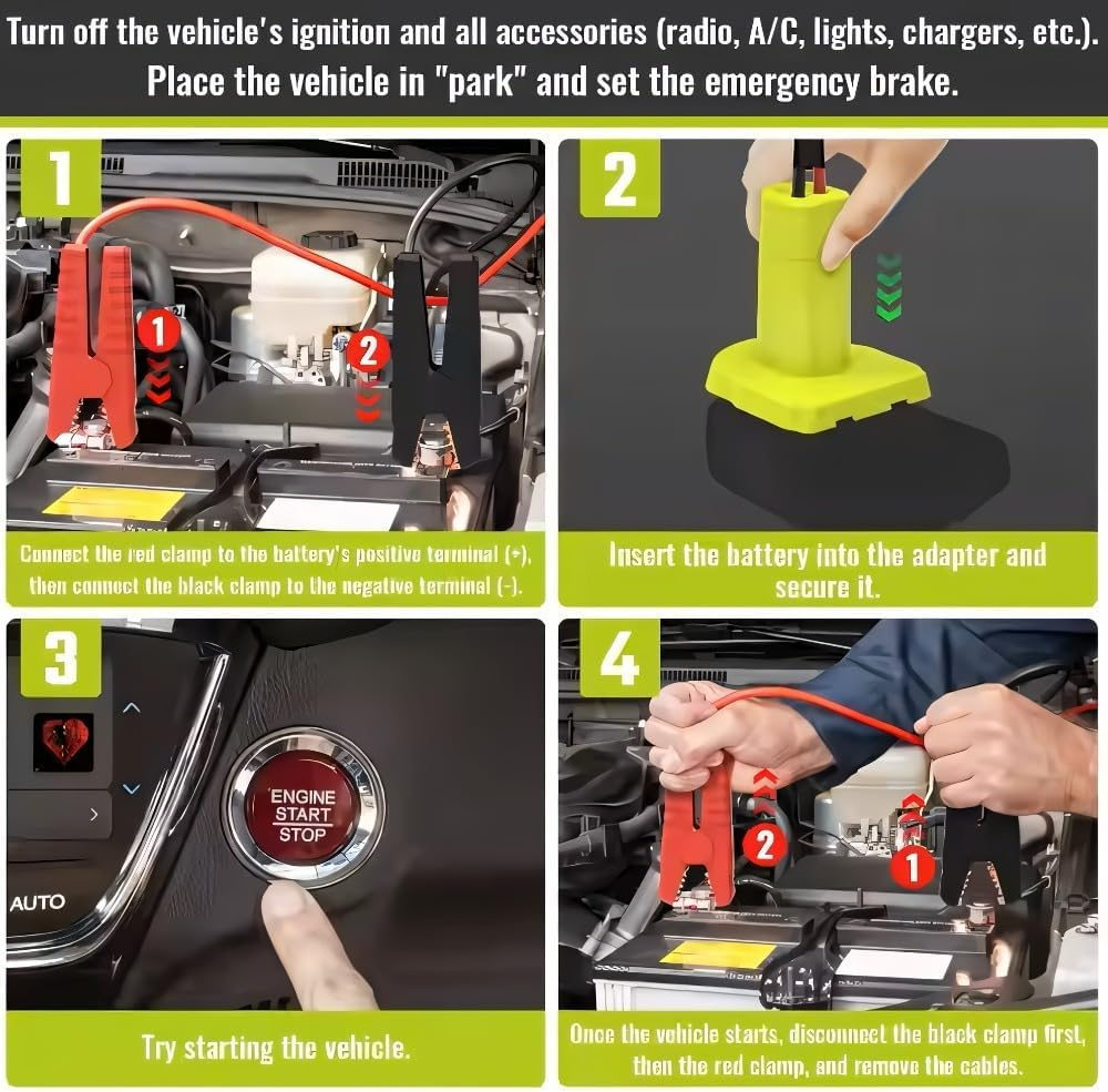 CTRUILA Battery Jumper Starter for Ryobi 18V Battery, 6FT 12AWG Portable Jumper Cables with Switch and Reverse Protection, Portable Starting Cable for Vehicle Lgnition image number 3