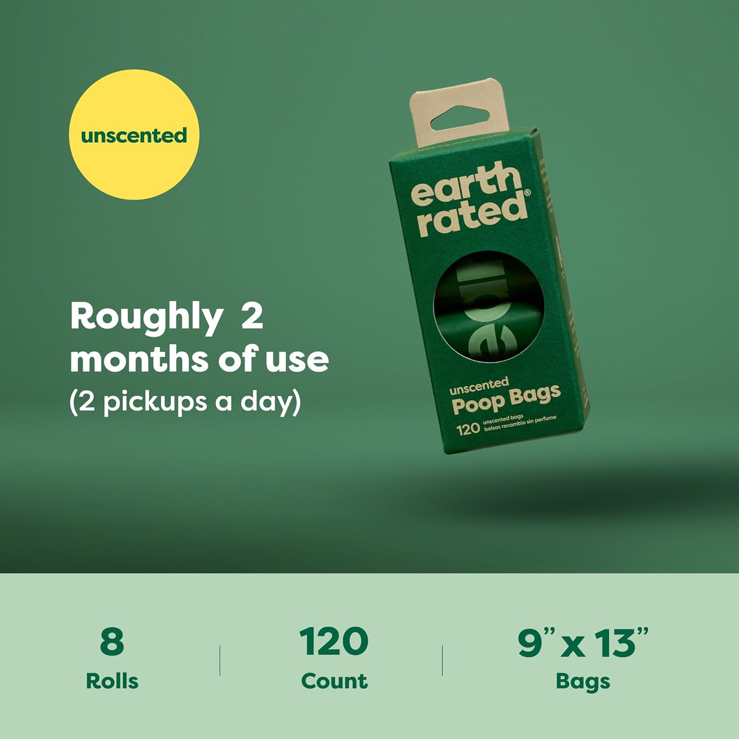 Earth Rated Dog Poop Bags, 120 Extra Thick and Strong Biodegradable Poop Bags for Dogs, Guaranteed Leak-Proof, Unscented, 8 Rolls, 15 Doggy Bags per Roll, Each Dog Waste Bag Measures 23 X 33 Cm image number 3