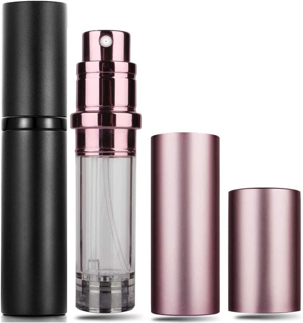 Travelofo Mini Perfume Bottles, Refillable Spray Atomiser, 5Ml Leak-Proof Dispenser for Travel, Luxury Gift for Men & Women (Black & Pink)