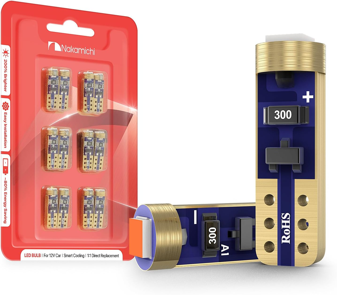 Nakamichi T5 W2W LED Bulb 37 74 2721 for PC74 PC37 Socket, Extremely Bright 12V 2016 SMD Chip Dashboard Instrument Panel Gauge Cluster Control Indicator Interior Light Lamp (Neon Blue, Pack of 12)