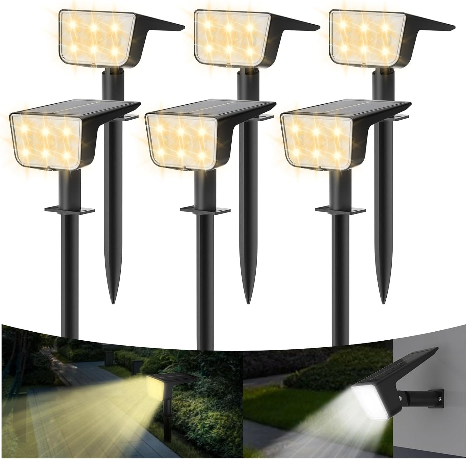 Solar Spot Lights Outdoor: 6 Pack Solar Lights Outdoor IP67 Waterproof, 2 Lighting Modes(Warm Light/Cool White) Garden Solar Spotlights for Landscape Pathway Garden Porch Yard Pool image number 5