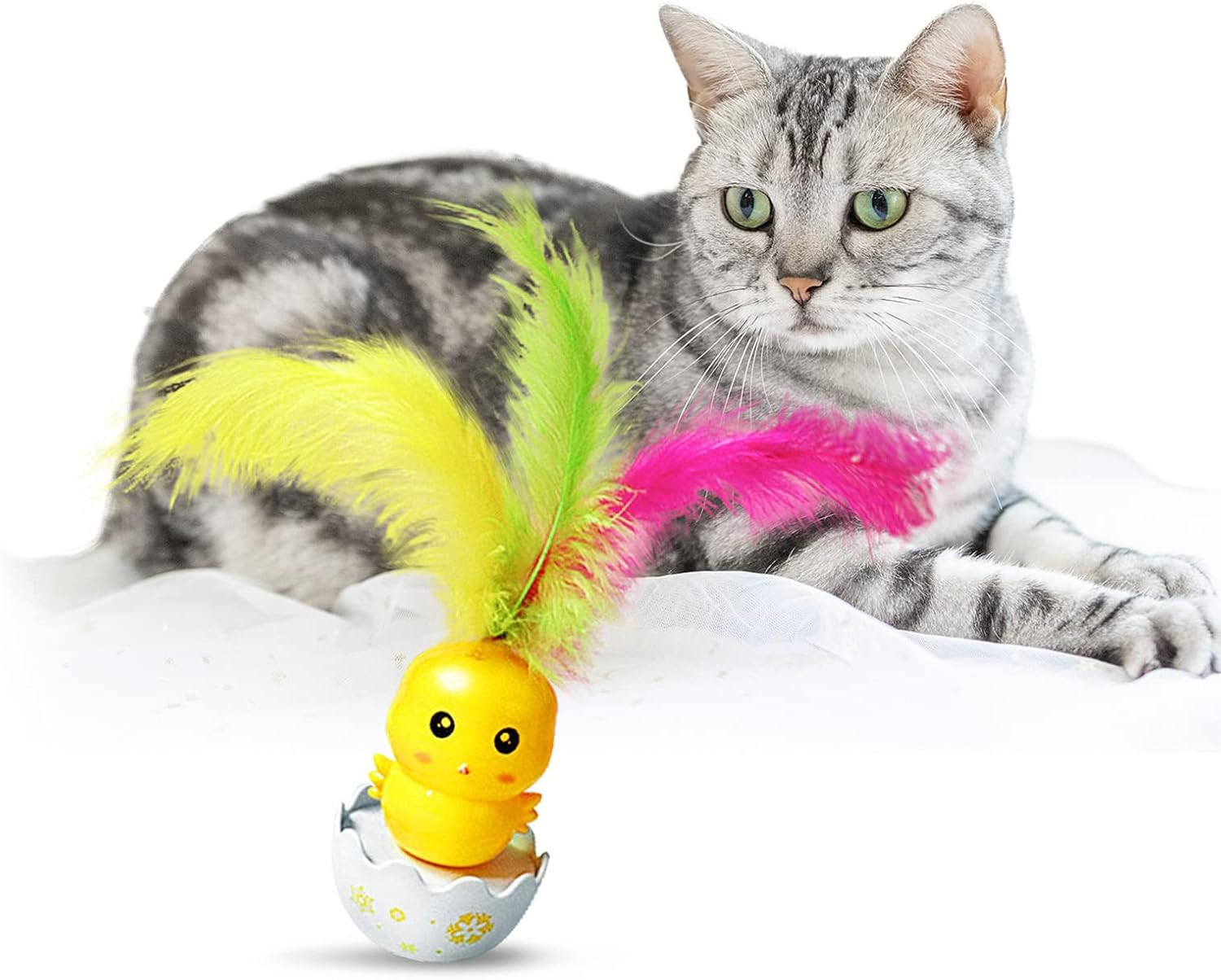 Cat Toys with Feathers | Cat Wand Rabbit Duck Penguin Bite-Resistant - Interactive Colorful Feather Wand Cat Teaser for Dogs Kittens Puppies image number 2