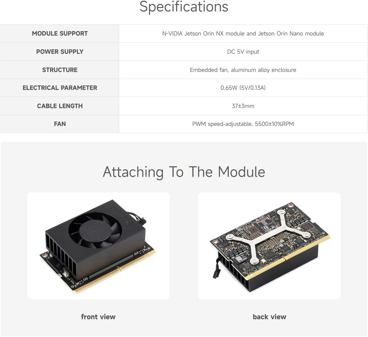 Waveshare Official Cooling Fan Compatible with Jetson Orin NX and Jetson Orin Nano, Speed-Adjustable, with Elastic Bracket and Height-Limited Screws image number 4