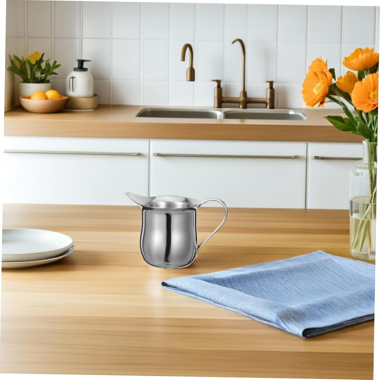 FUNOMOCYA Stainless Steel Mini Coffee Jug 3Oz 90Ml Milk Frothing Pitcher Espresso Milk Steamer Cup for Home Coffee Brewing 2Pcs Set image number 1