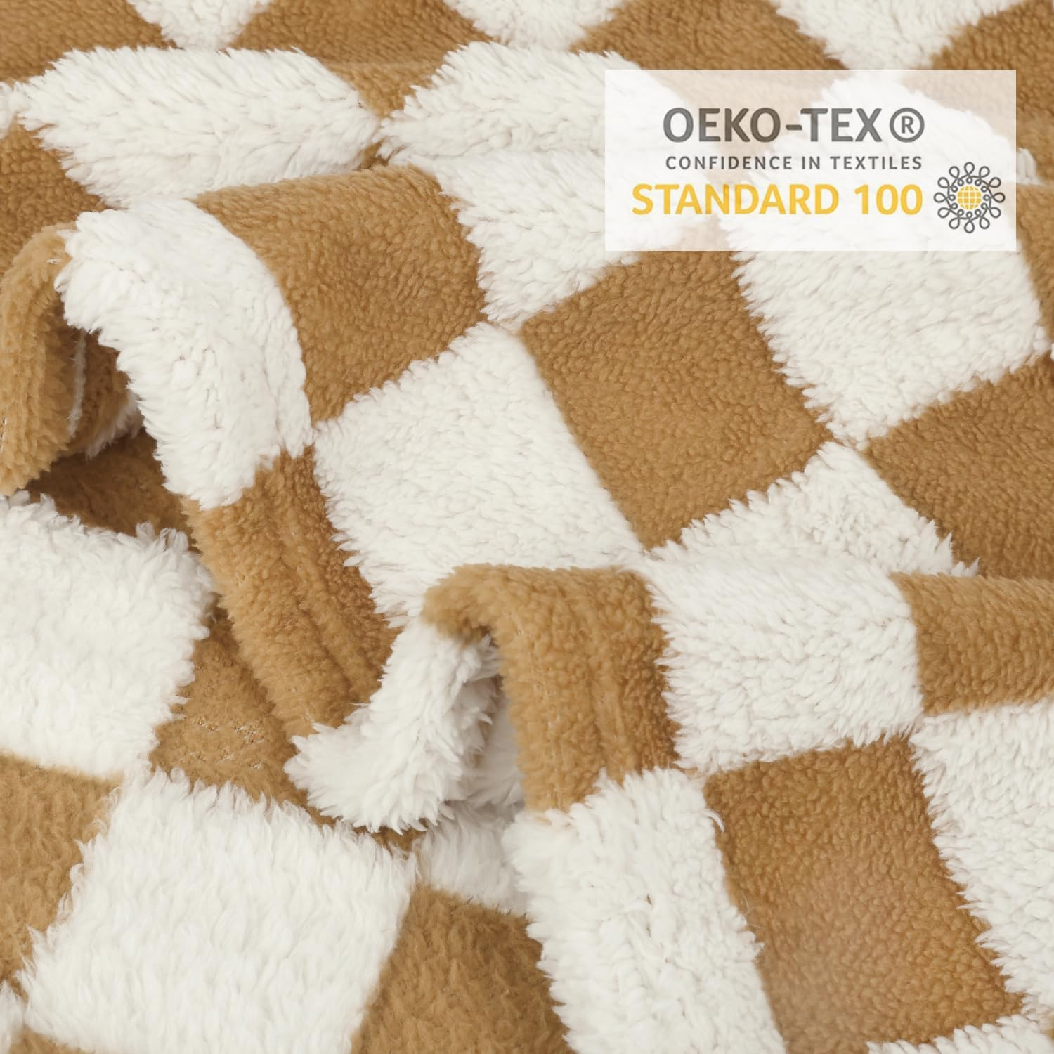 HOMRITAR Super Soft Baby Blanket for Boys Girls Warm Cozy Reversible Checkerboard Toddlers Blanket, Fluffy Fuzzy Plush Lightweight Bed Blanket with Chessboard Grid Design 350GSM Khaki 30 X 40 Inch
