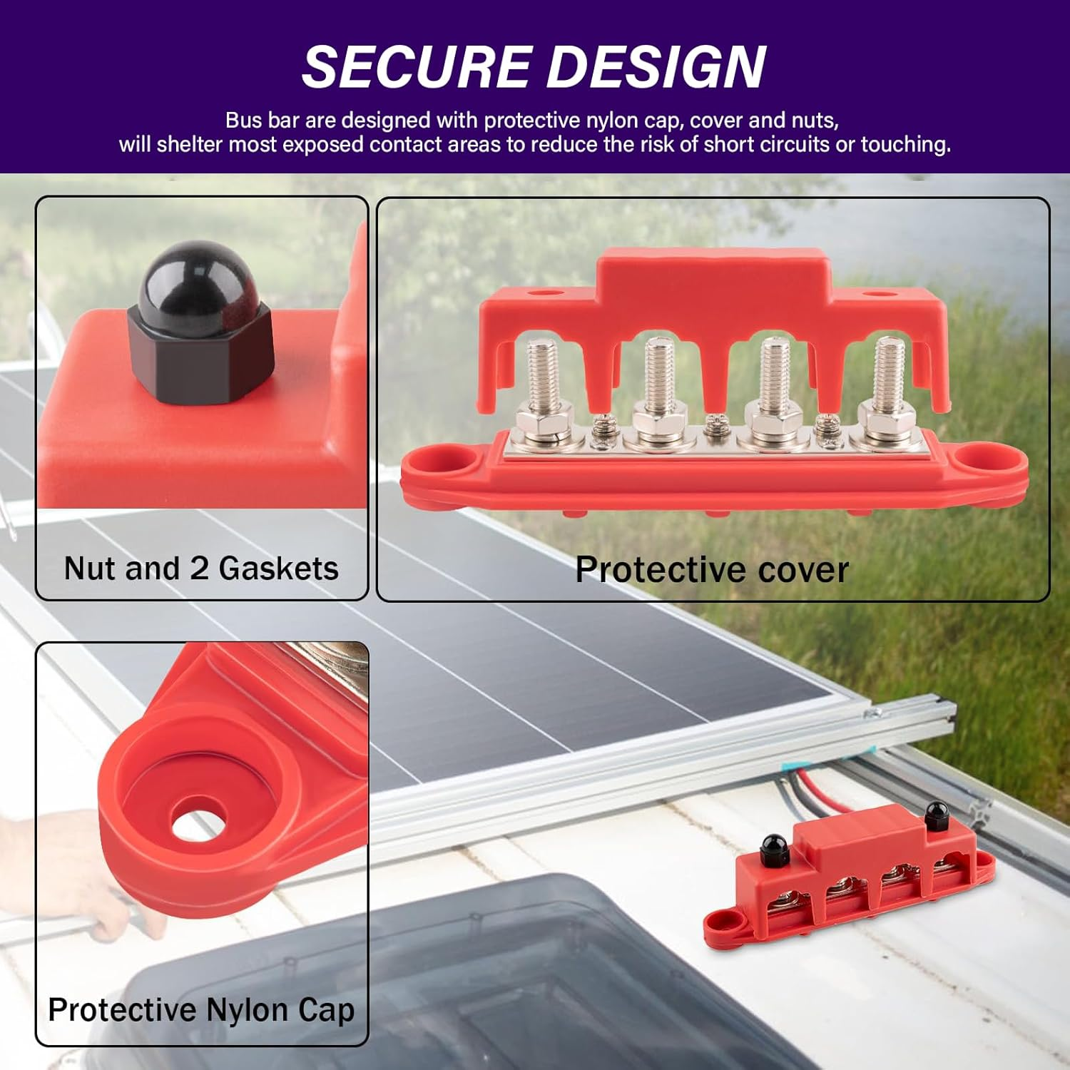 MAEZOE 12V 250A Bus Bar Power Distribution Block with Cover, 4 X 5/16" Studs 12 Volt Battery Busbar Terminal Block for Automotive Marine image number 4