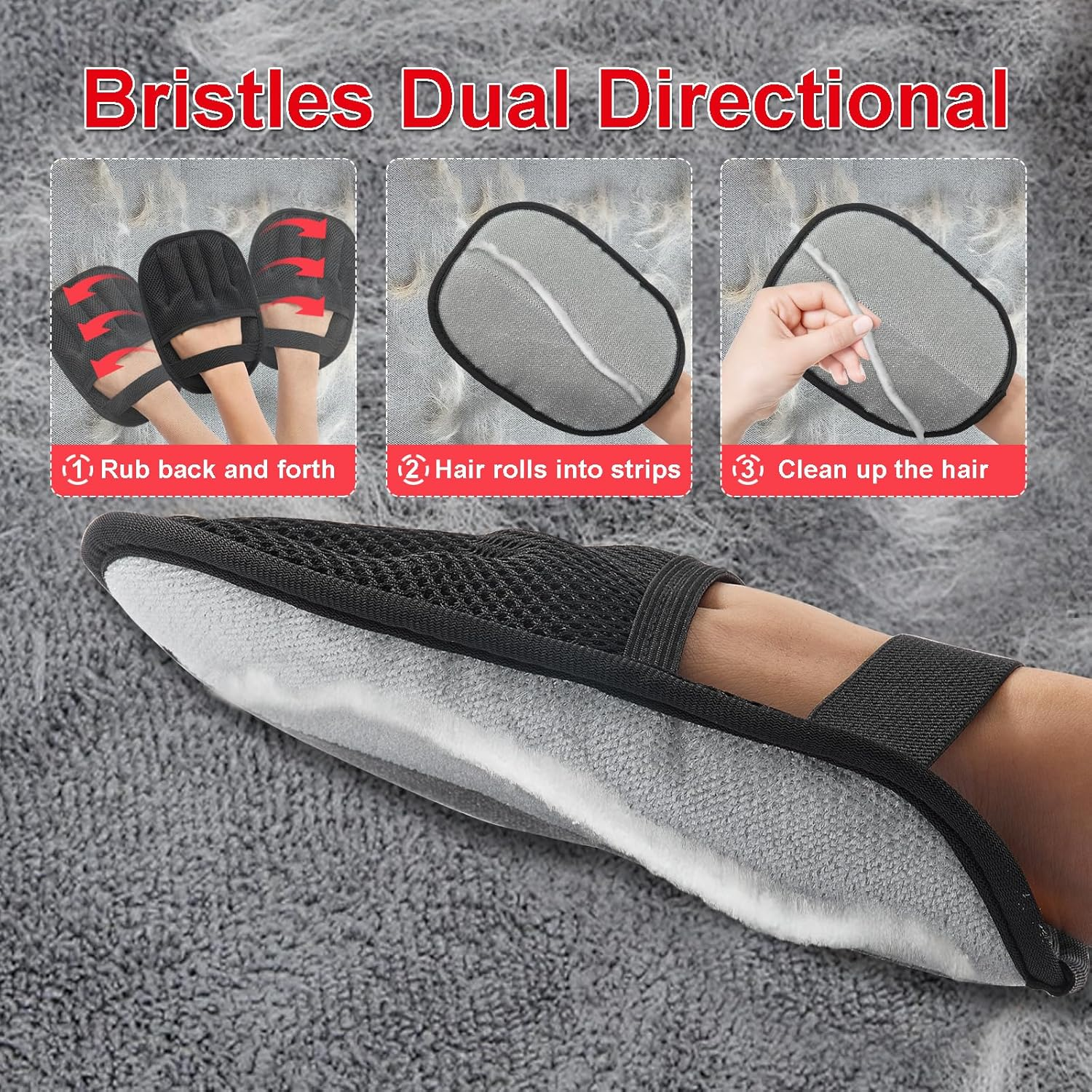 Pet Hair Remover Gloves, 2 Pack Upgraded Five-Finger Electrostatic Reusable Cats & Dogs Pet Grooming Hair Removal Glove for Laundry, Couch, Carpet, Car Seat, Furniture, Carpet, Curtain image number 5