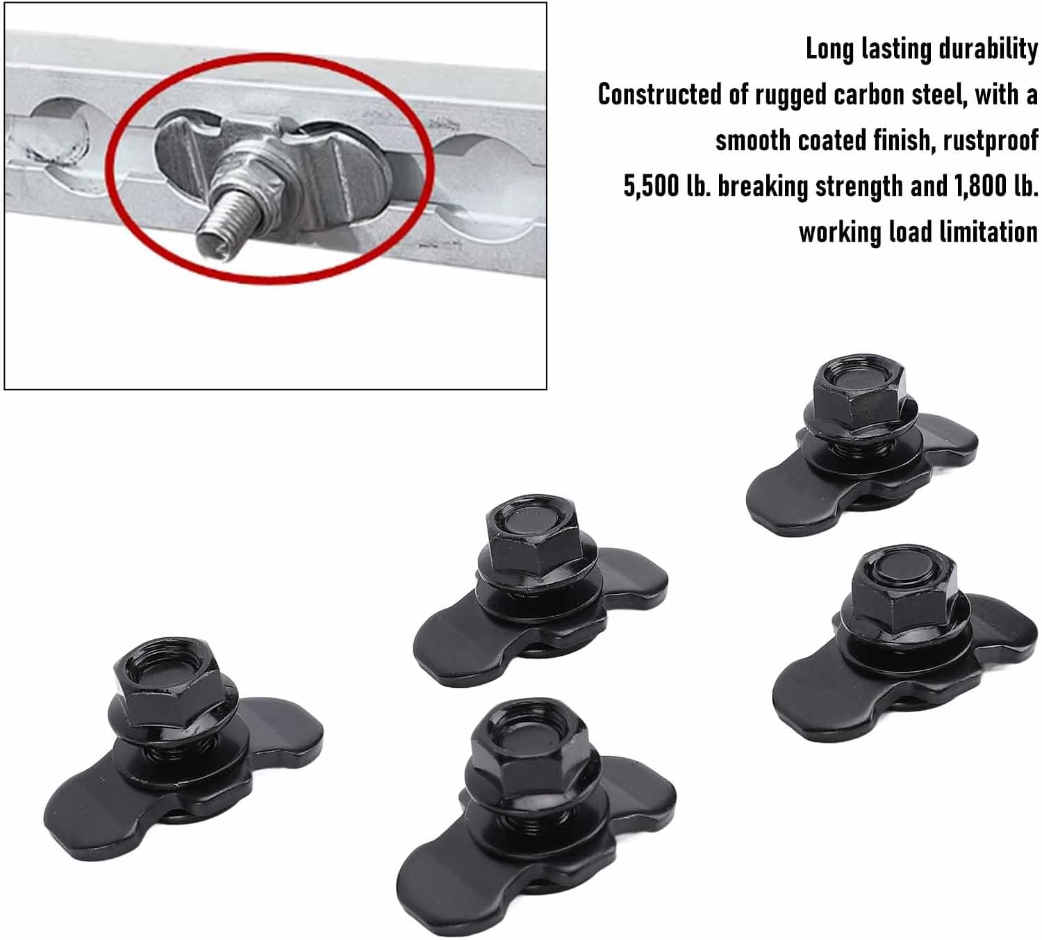 5 Pcs L Track Threaded Bolt Double Stud Fitting, M10X20Mm L Track Double Lug Threaded Stud Nut Fitting Tie Down, for Truck Bed Trailer Cargo Control Pickup RV ATV (Black) - Black image number 2