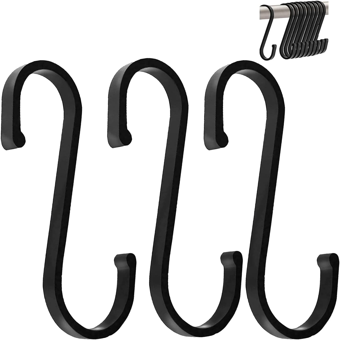 Gavia S Hooks, Pack of 10 S-Shaped Hooks Heavy Duty Metal Hooks Kitchen Hooks for Hanging Hooks for Kitchen, Bathroom, Bedroom, Garden, Office, Shop (Matte Black) image number 3